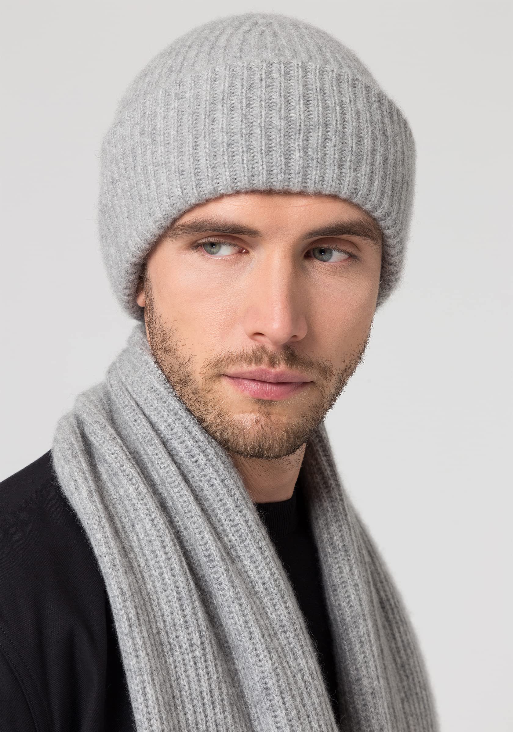 Style & Republic Herren Kaschmir Chunky Beanie – 100% Cashmere, Premium Strick Mütze mit 54 cm Bundumfang, 2-Fach umklappbar, ideal für kalte Tage, One-Size/Einheitsgröße