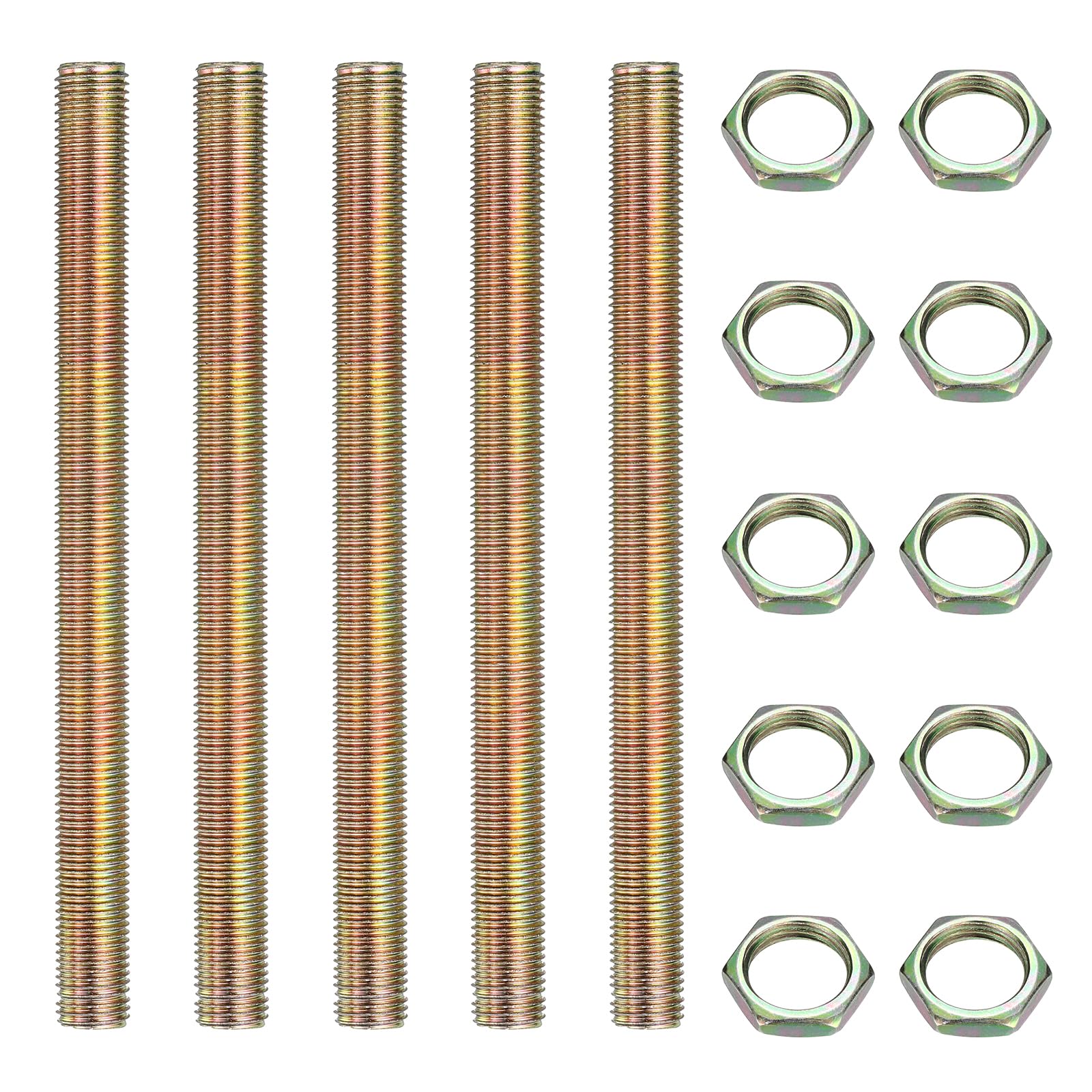 sourcing map 5Pcs 1/4IP 6.7" Lamp Pipe Nipples Kit with Lock Nuts, 1/4-18 All Threaded Hollow Tube Lamp Repair Hardware Fasteners for Chandelier Ceiling Lamps Assembly DIY, Color Zinc
