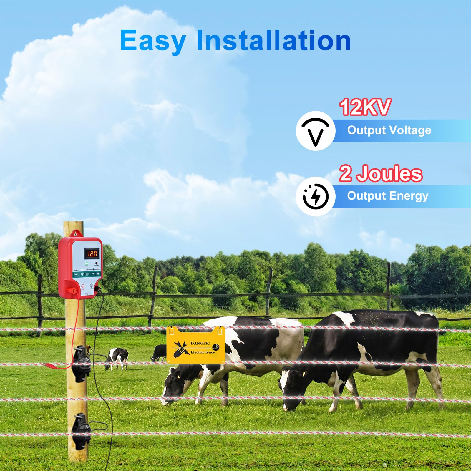 15KM Pastor Electrico, cerca eléctrica Controlador de pulso de alto voltaje seguro Granja de animales Cerca eléctrica Pastor Granja de animales Pastor eléctrico (Rojo)