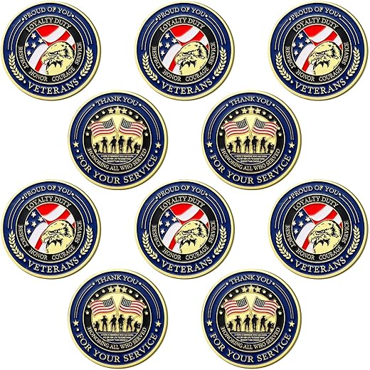 Inbagi 10 Pcs Military Challenge Coins Thank You for Your Service Favors Challenge Military Appreciation Individual Collectible Coins for Veterans Day Presents (Novel)