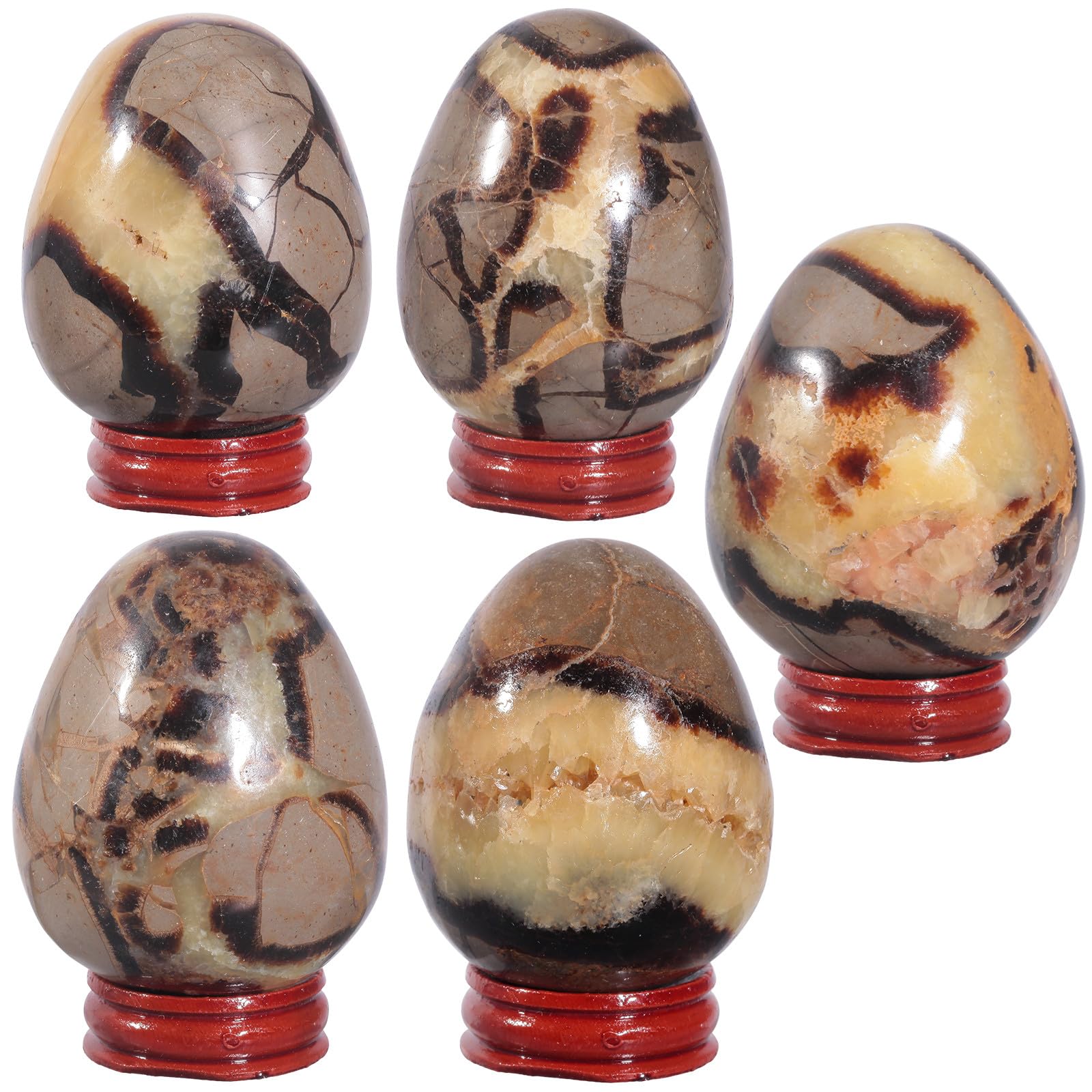 Nupuyai Natural Septarian Dragon Stone Egg with Wooden Stand - Image 3