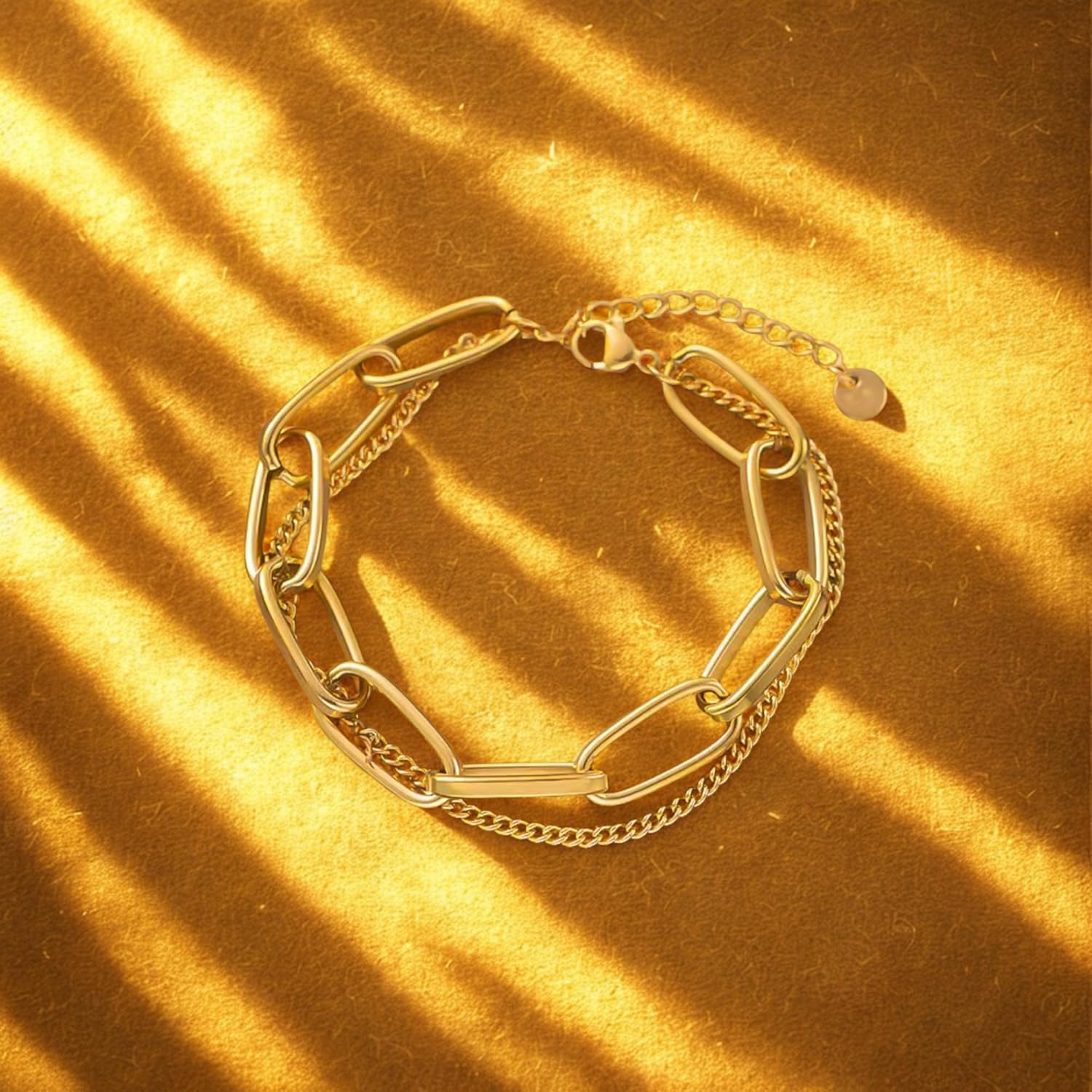 Elegant 18K Gold Plated Multi-Strand Chain Bracelet, Geometric Layered Design, Adjustable Dainty Jewelry for Women, Everyday Wear and Special Occasions - Image 2