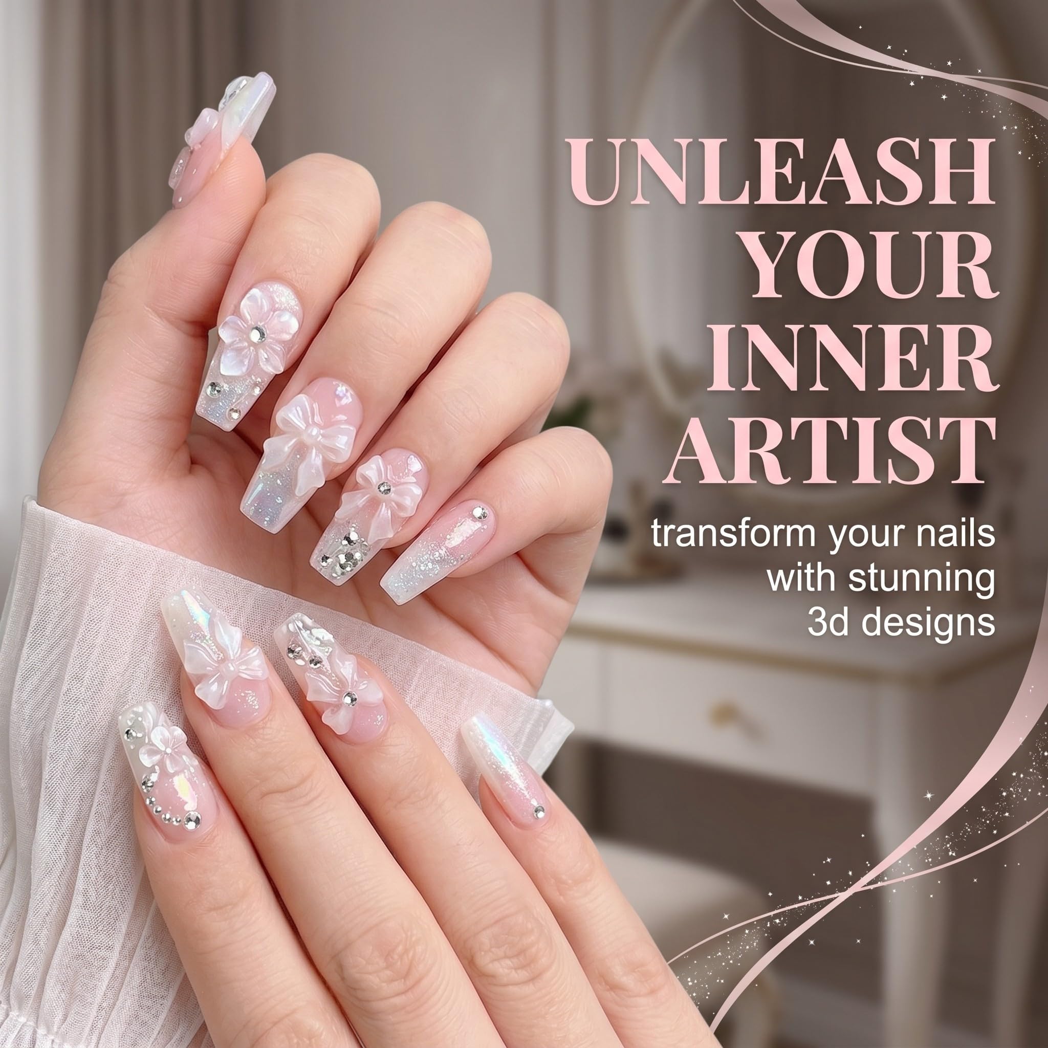 2 Pezzi Stampi per Unghie in Silicone 3D con Penna, Formine per Decorazioni Nail Art a Forma di Fiori e Fiocchi, Stampo Trasparente per Manicure Fai da Te, Accessori Professionali per Unghie