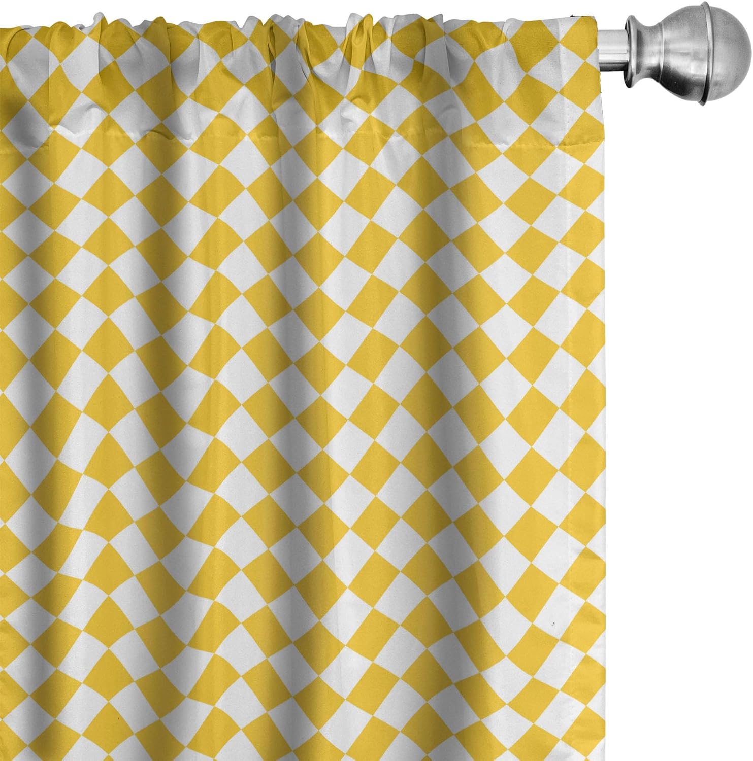 Ambesonne Yellow and White Curtains, Diagonal Checkered Old Fashioned Retro Style Grid Mosaic Pattern, Window Treatments 2 Panel Set for Living Room Bedroom, Pair of - 28" x 95", White Yellow