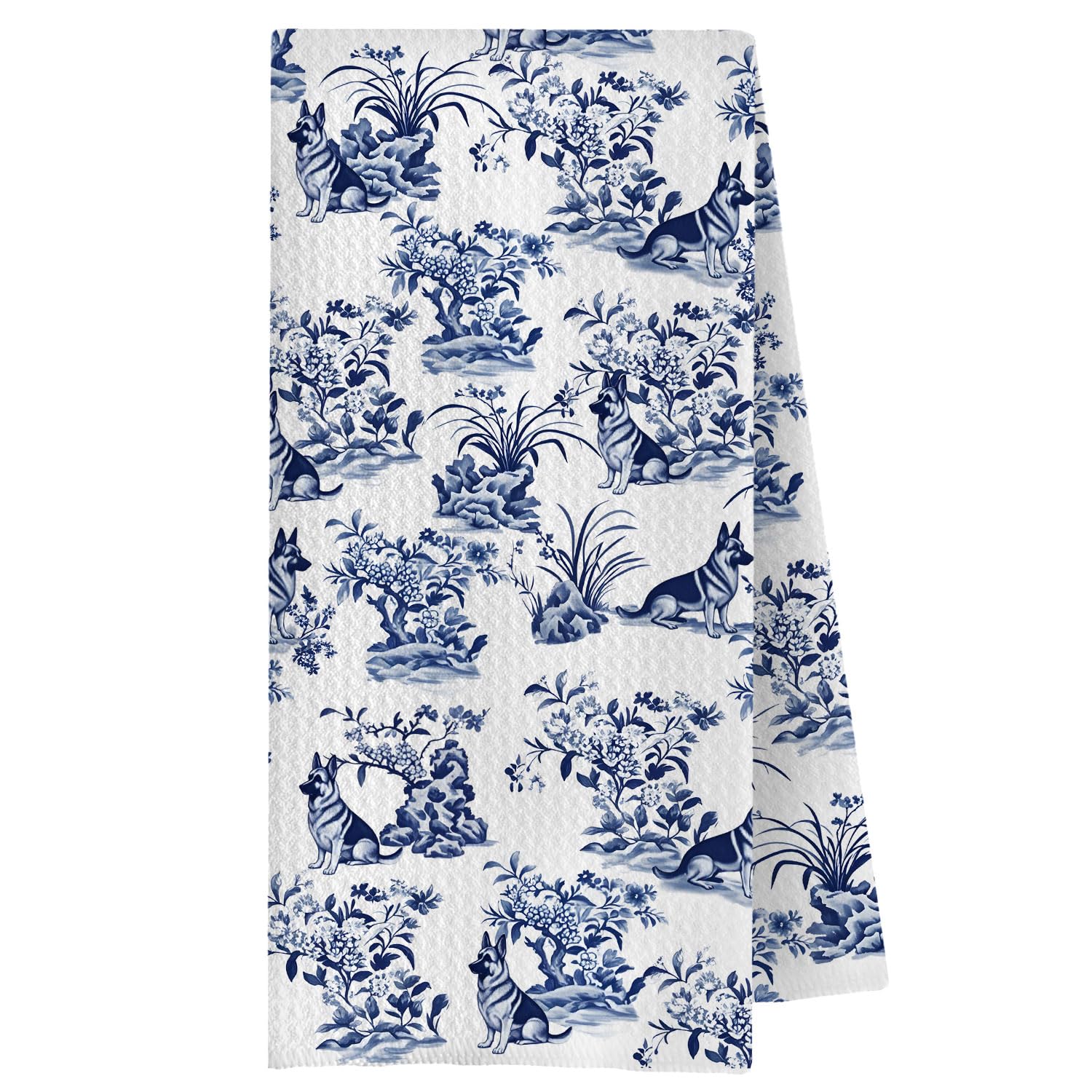 ChenCraty Chinoiserie German Shepherd Kitchen Towels, German Shepherd Gifts Dish Tea Towels for Kitchen Decor, Grand Millenial Floral Dog Decorative