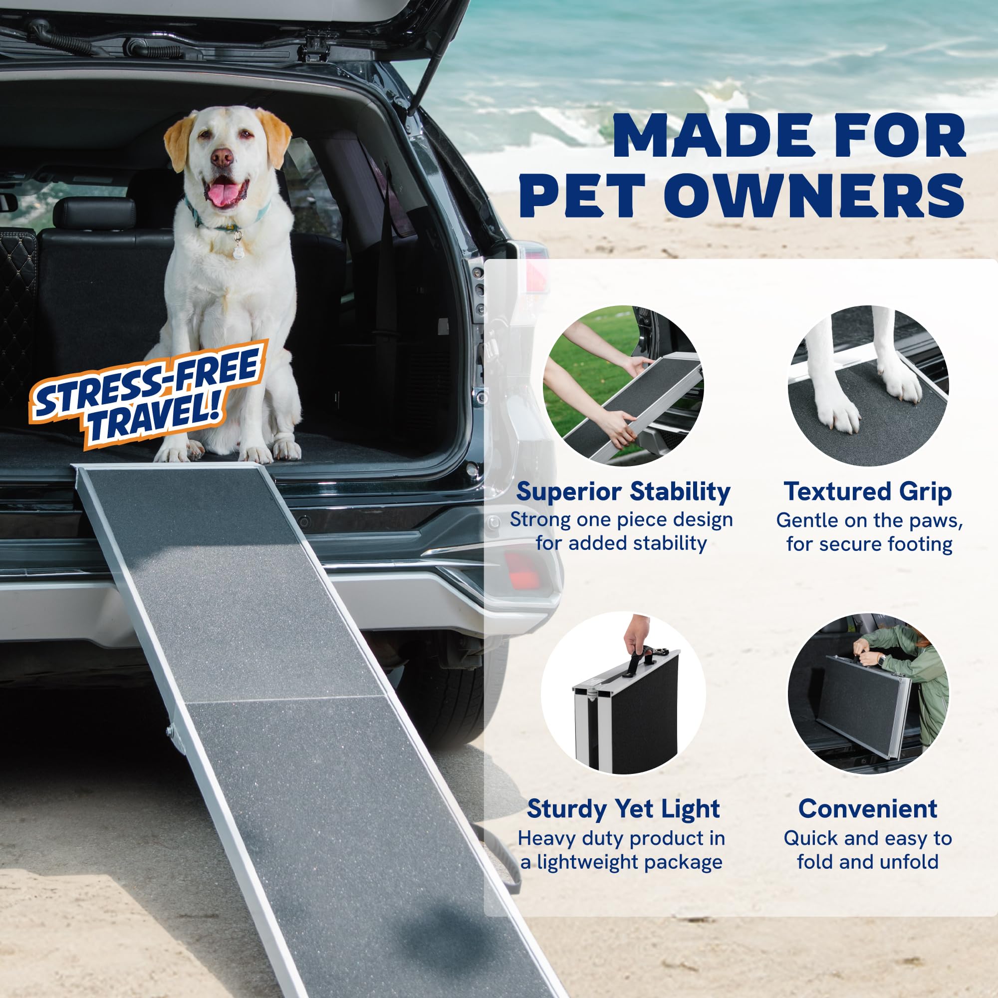 Dog Stairs Panther Armor Folding Dog Ramp 15x48