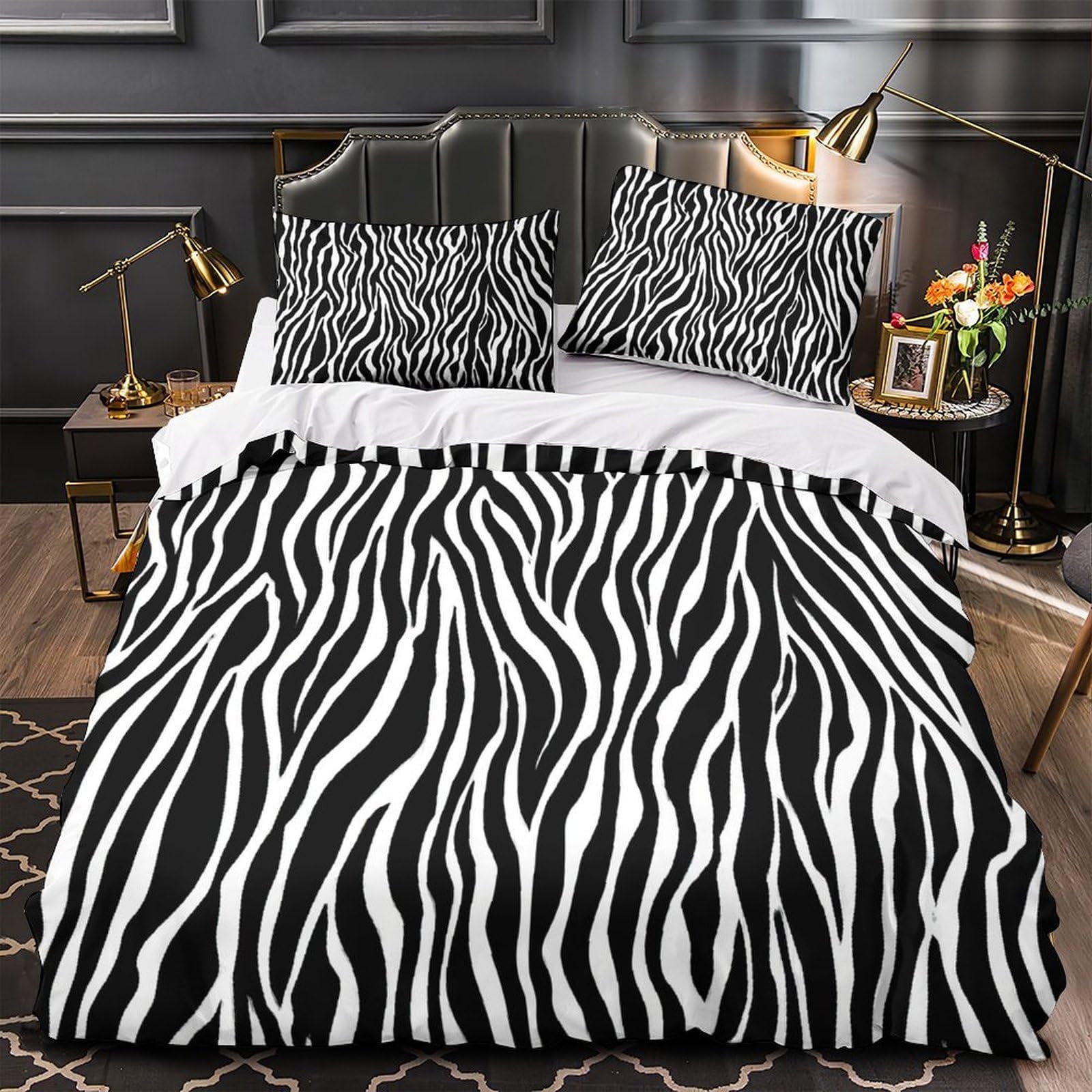 Housse de couette zèbre 3D Super King 260x220 cm avec 2 taies d'oreiller en microfibre