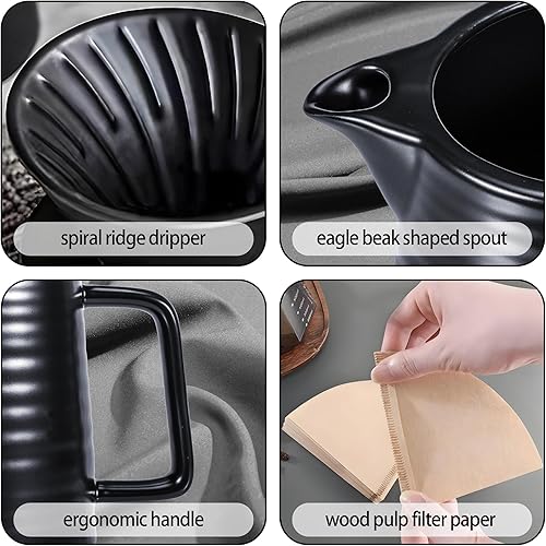 Miniatura 4 de Cafetera vertida, 17 onzas, gotero de cerámica que retiene el calor con 50 filtros de café de papel para el día del padre, Navidad, cafetera de