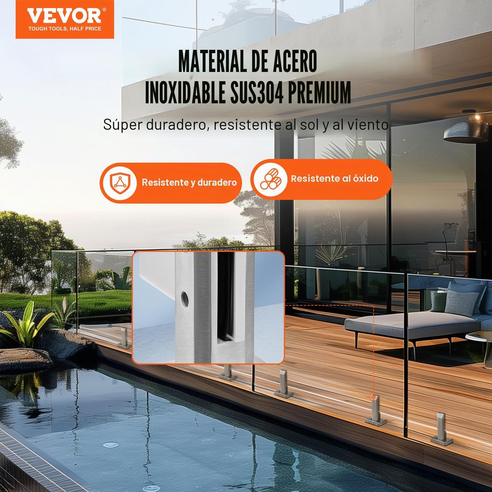 VEVOR Abrazadera de Vidrio, 10 Soportes de Barandilla de Vidrio Cuadrado 100 x 100 x 160 mm para Vidrio Templado de 8-12 mm de Espesor, Acero Inoxidable 304, para Balcón, Jardín, Escalera, Plateado