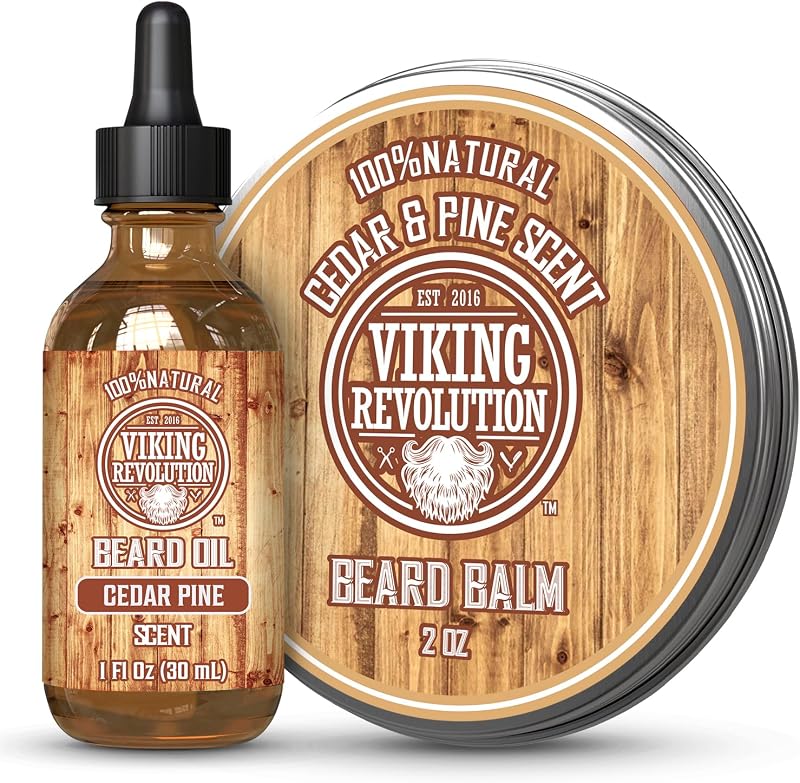 Bálsamo para barba de cedro y pino para hombres y paquete de aceite para barba - Con aceites de argán y jojoba - Suaviza e hidrata tu barba