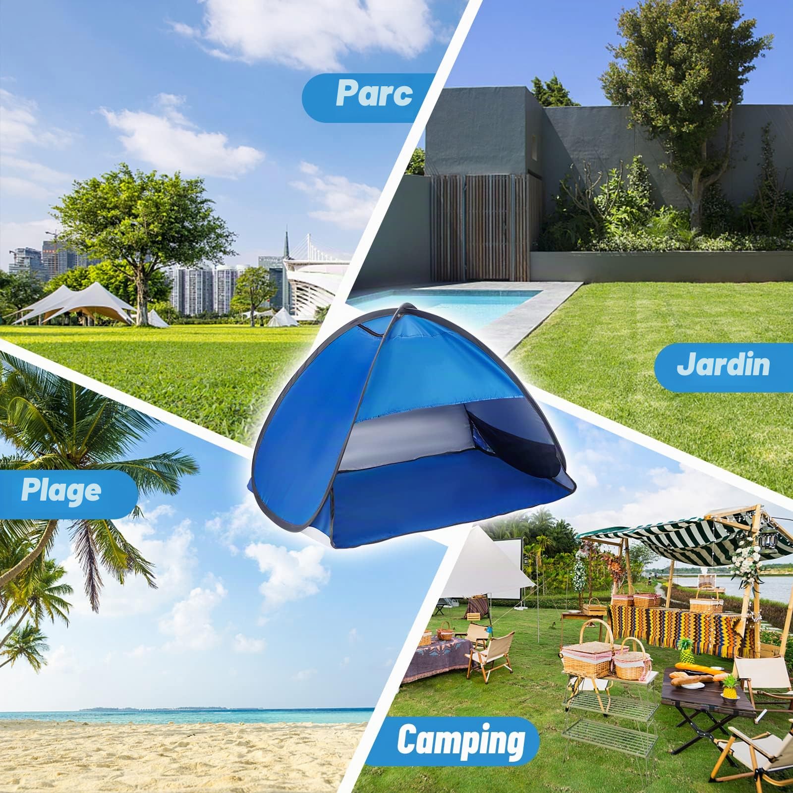 Tente de Plage Pop Up Automatique ZeroTop - Abri Soleil UV Instantané Protection Étanche et Léger Appui-Tête Sac de Rangement Inclus