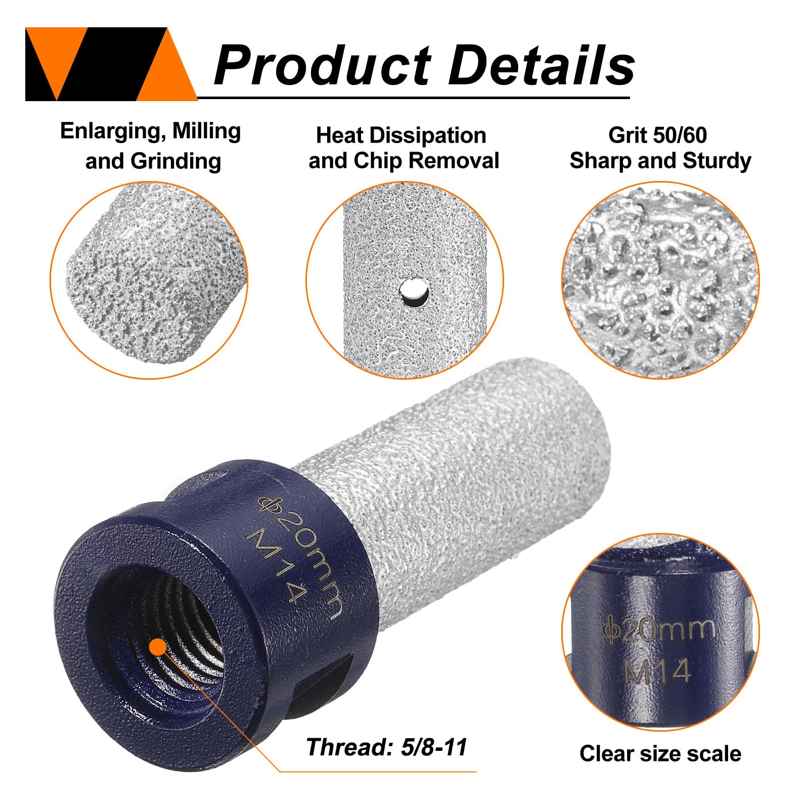 sourcing map 2 punte diamantate per fresatura a dito, diametro 20 mm, 5/8"-11, punte diamantate per ingrandire la modellatura di fori esistenti in porcellana con adattatore esagonale da 3/8", blu/nero
