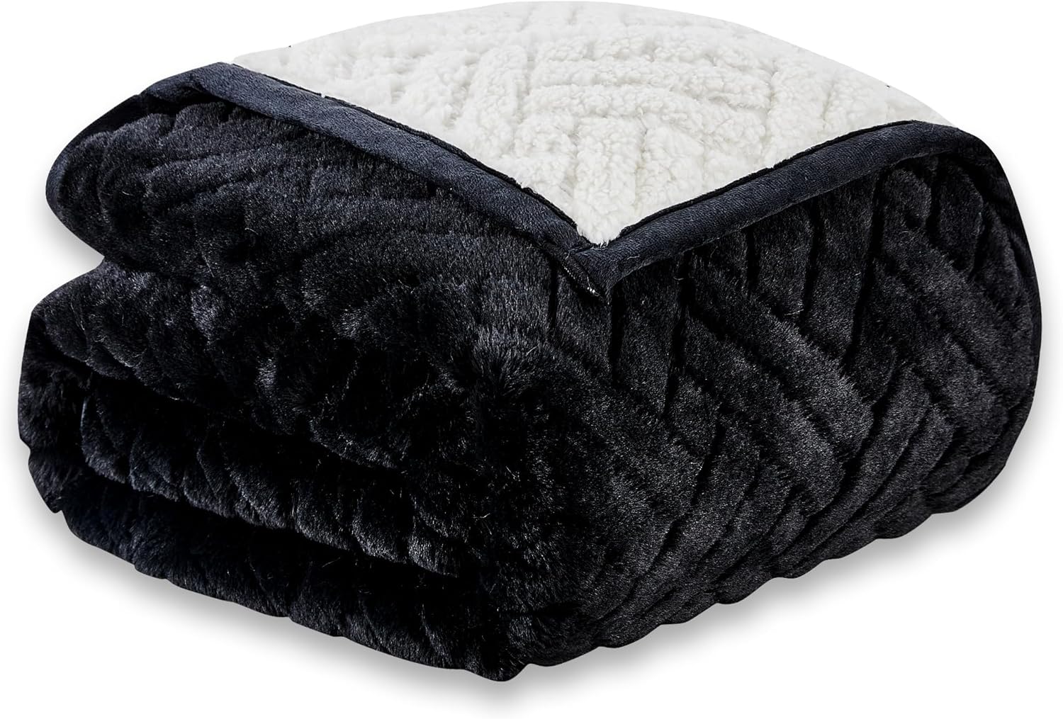Faux Fur Quilt Throw Blanket for Couch, 480GSM Fuzzy Soft and Warm Coverlet Light Weight Quilted Blanket for Sofa, Chair, Bed, Bedroom, 50x60 Inches,Black Interwoven Black Interwoven Throw (50" x 60")