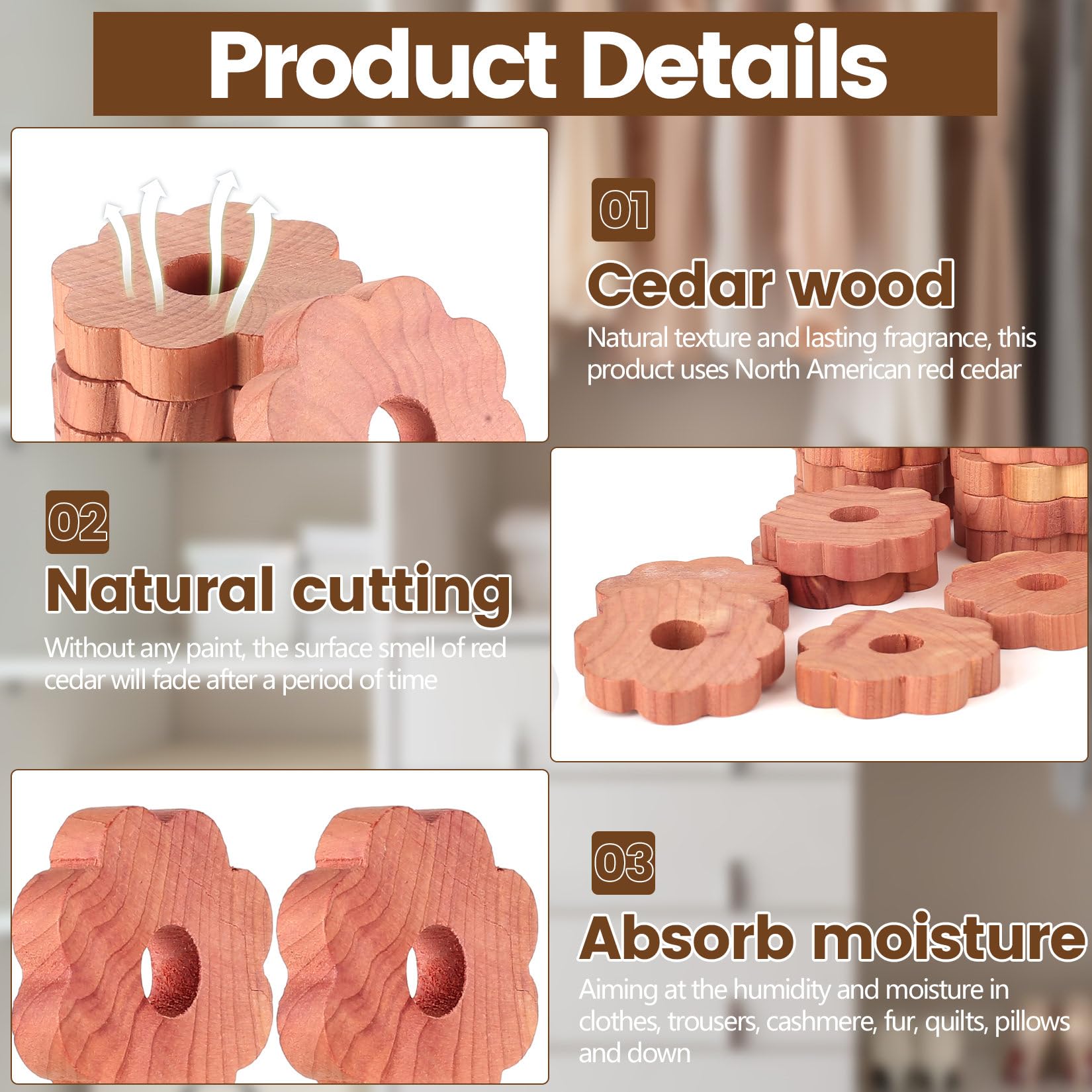 40 Pcs Anillos de Cedro, Anillos de Madera de Cedro antipolillas Madera para armarios, Habitaciones, armarios, cajones y Almacenamiento de Ropa
