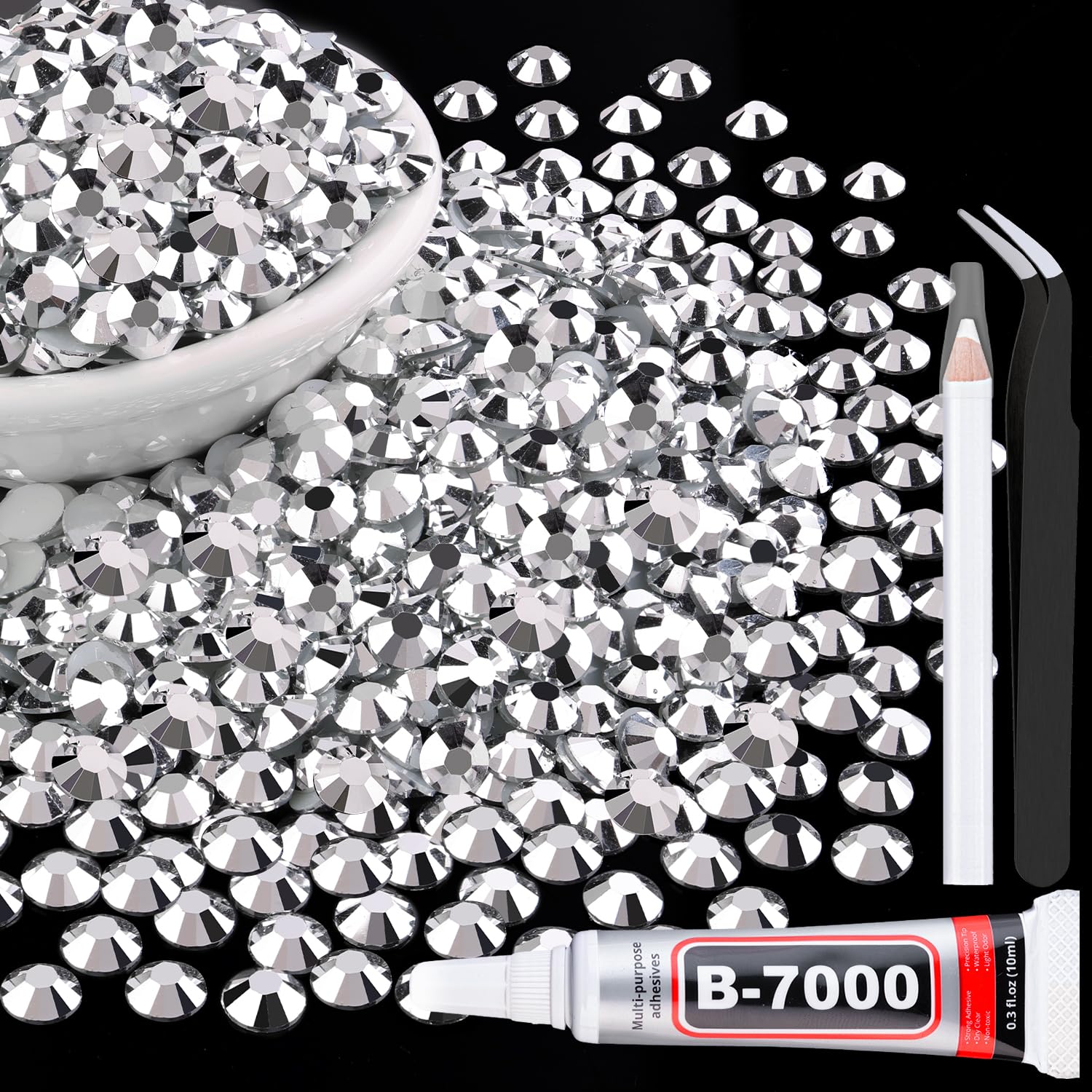Photo 1 of 1500Pcs 6mm Resin Rhinestones with 1Pcs 10ml B7000 Jewelry Glue for Crafting, Silver Large Amount Flatback Gems, Bedazzling Crystal Bulk for DIY Crafts Clothing Tumblers Shoes Nail Art Fabric