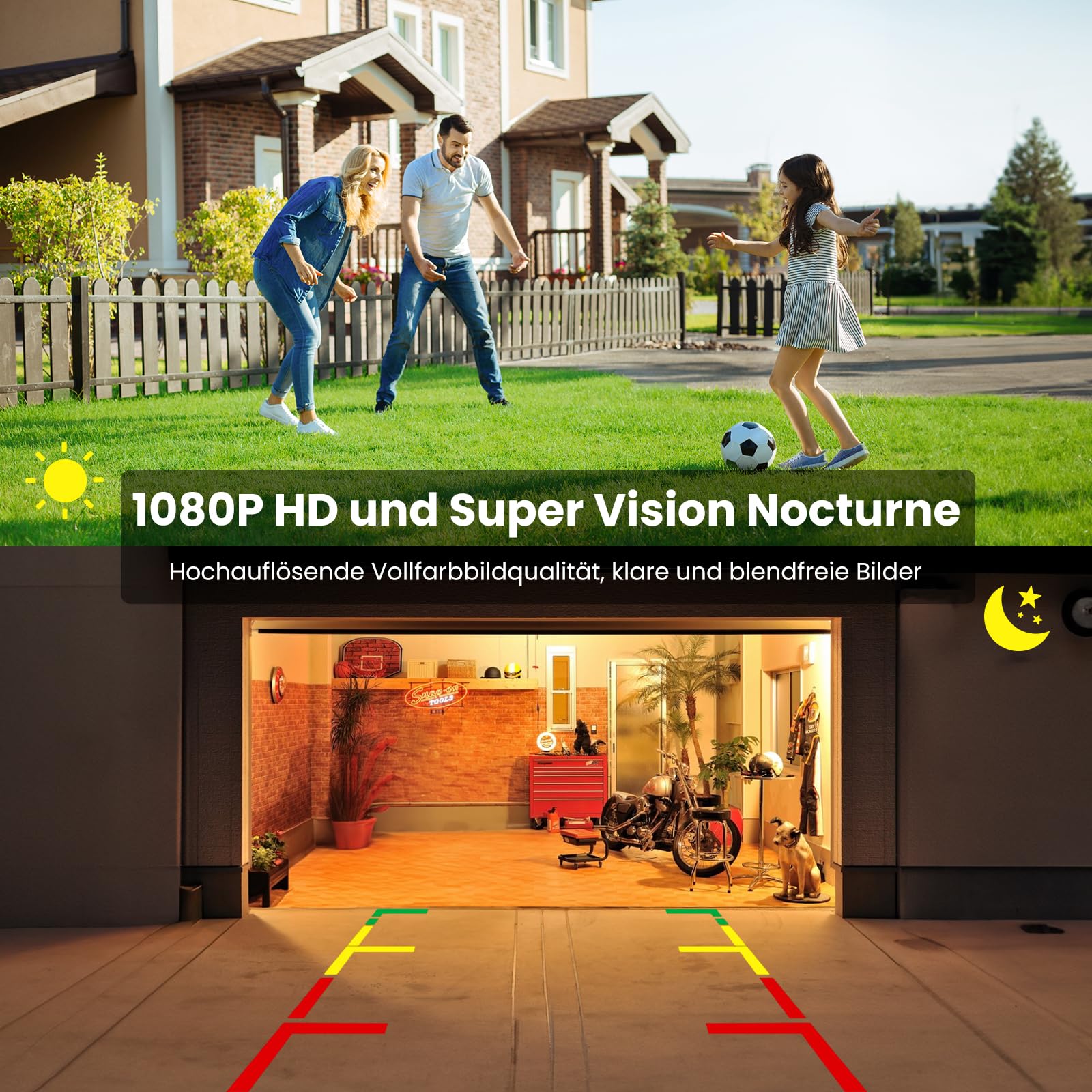 Foxpark Rückfahrkamera Kabellos 4,8" 1080P Funk 2 Kameras IP69K Wasserdicht 6 Parkhilfslinien Auto LKW Wohnmobil