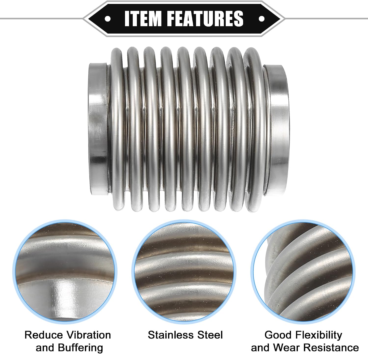 Car Exhaust Flexible Pipe, 63.5x100mm 2.5"x3.94" Exhaust Flex Connector Pipes Bellows Universal for Car Durable Stainless Steel Silver Tone