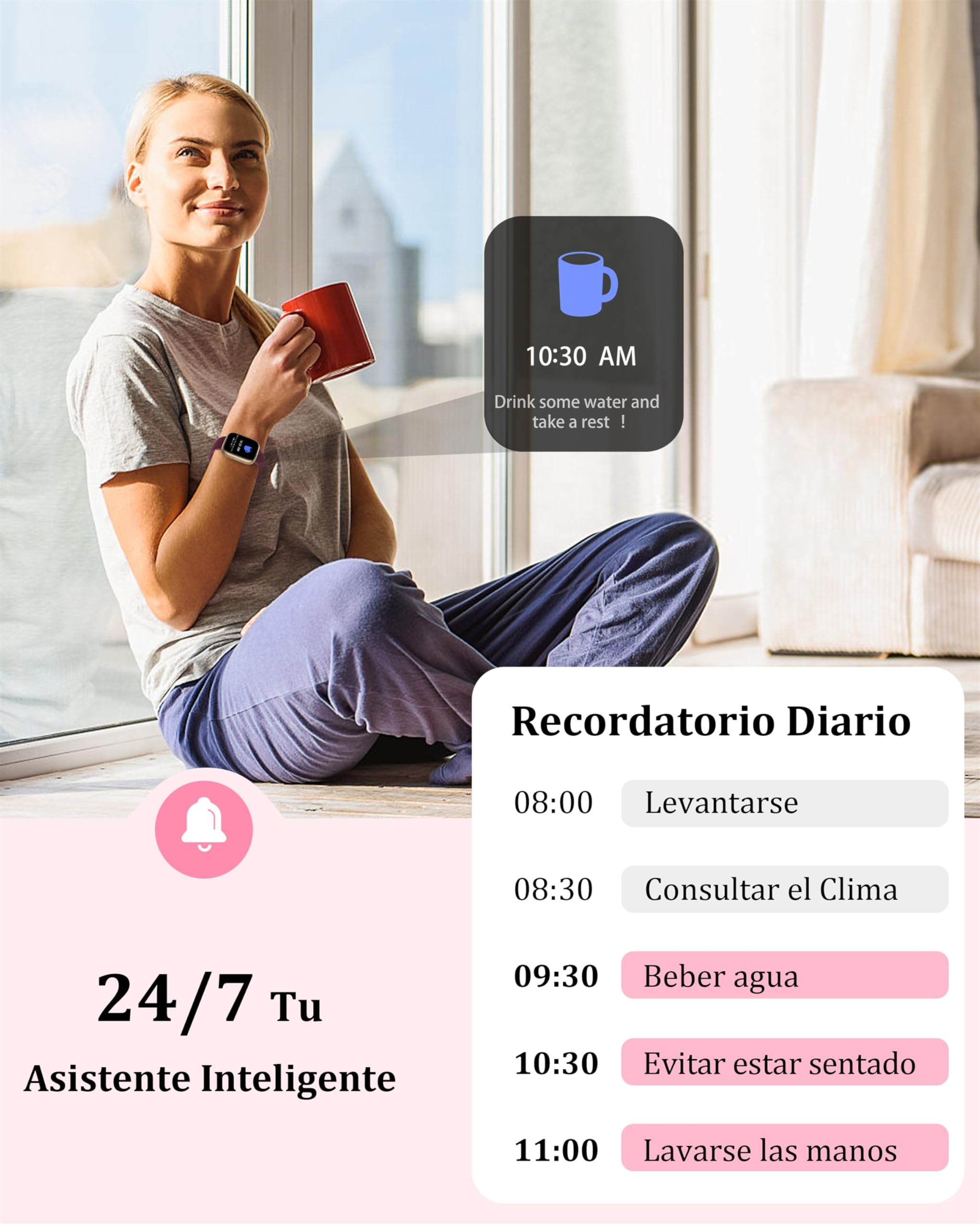 KALINCO Reloj Inteligente Mujer Hombre con Alexa, IP68 Smartwatch Deportivo Recibir Whatsapp y Llamadas, Podómetro Monitor Estrés, Sueño y Ritmo Cardíaco Drenaje de Agua Reloj Mujer Android iOS