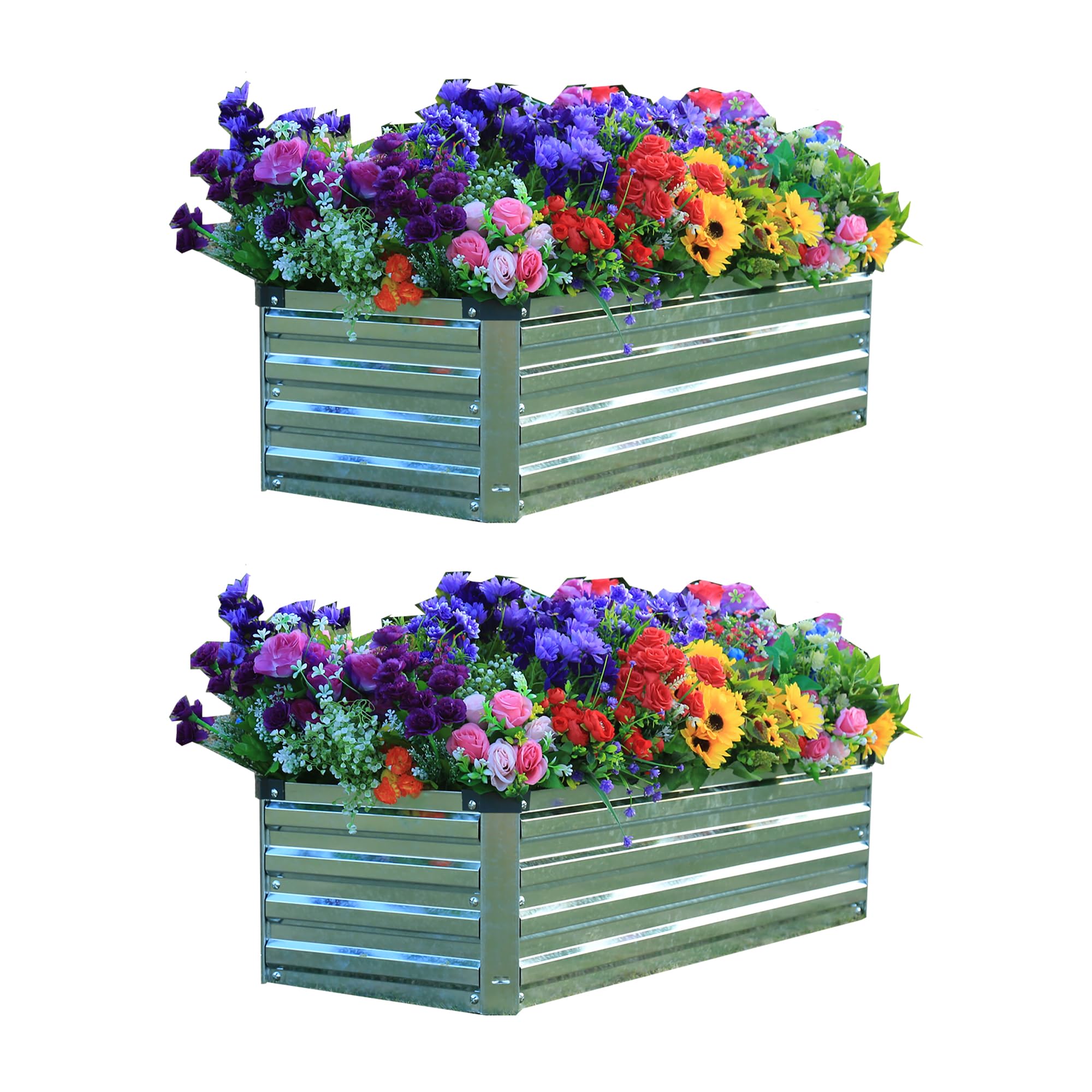 4x1.5x1ft(2 Pack) Galvanized Raised Garden Bed,Outdoor Planter Box Metal Patio Kit Planting Bed for Vegetables Flowers Herb,Silver
