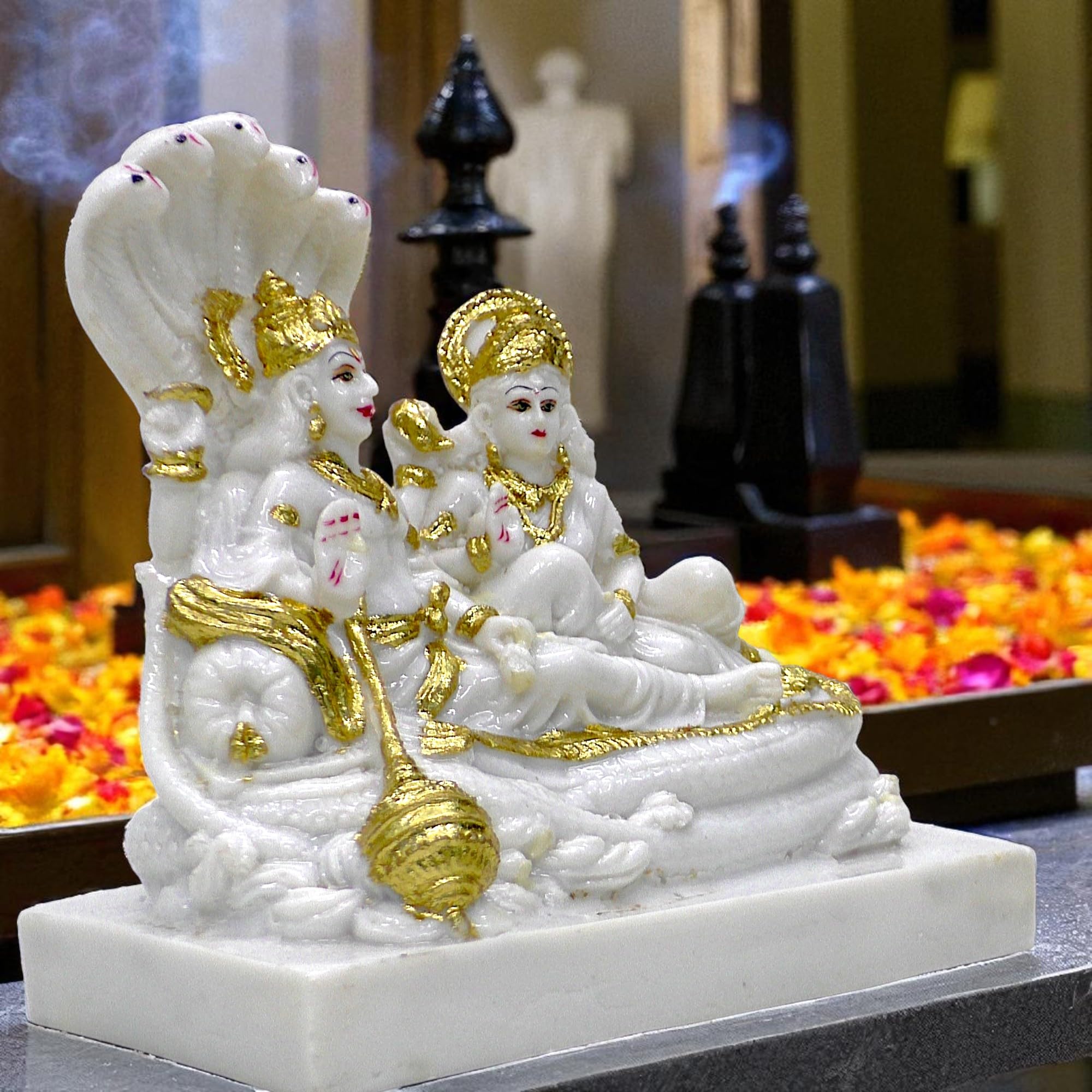 【健康・長寿・子宝】 瑪瑙⭐️月⭐️白シュガー⭐️トルマリン共生⭐️台座付き N111 Buy Vishnu Laxmi Composite Marble Idol, Lakshmi Narayan Murti, 9
