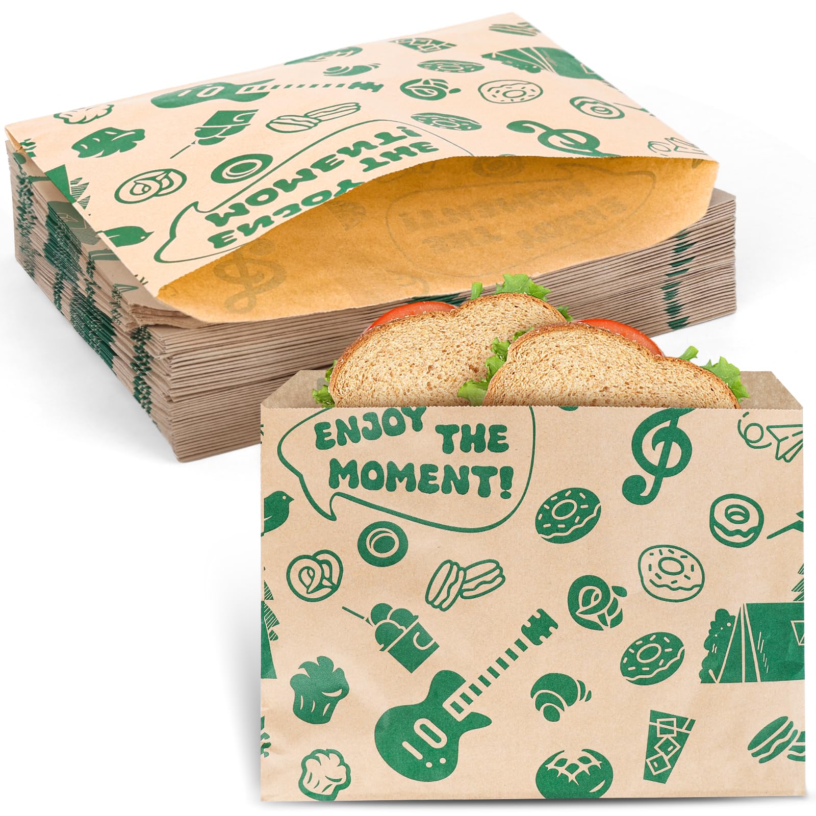 VGOODALL 150PCS Paper Sandwich Bags, 8.1"x6.6" Small Greaseproof Snack Bags for Picnics, Food Storage, Bakery, Donuts