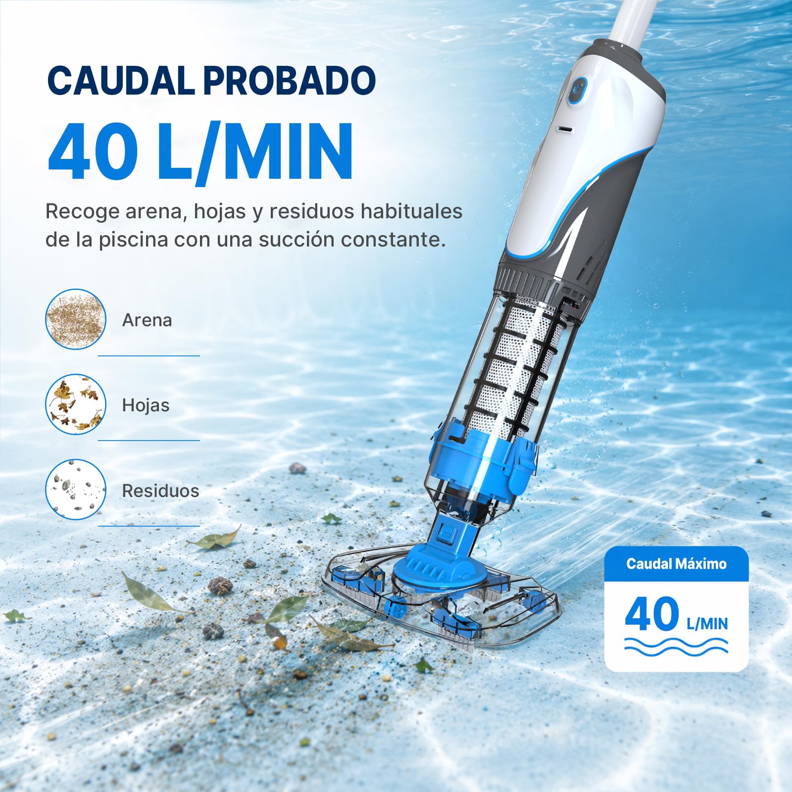 2026 Aspirador de Piscina a Batería Recargable, Aspirador de SPA Inalámbrico, Doble Filtración, Limpiafondos de Piscina, Ideal para SPA, Piscina Pequeña, Azul