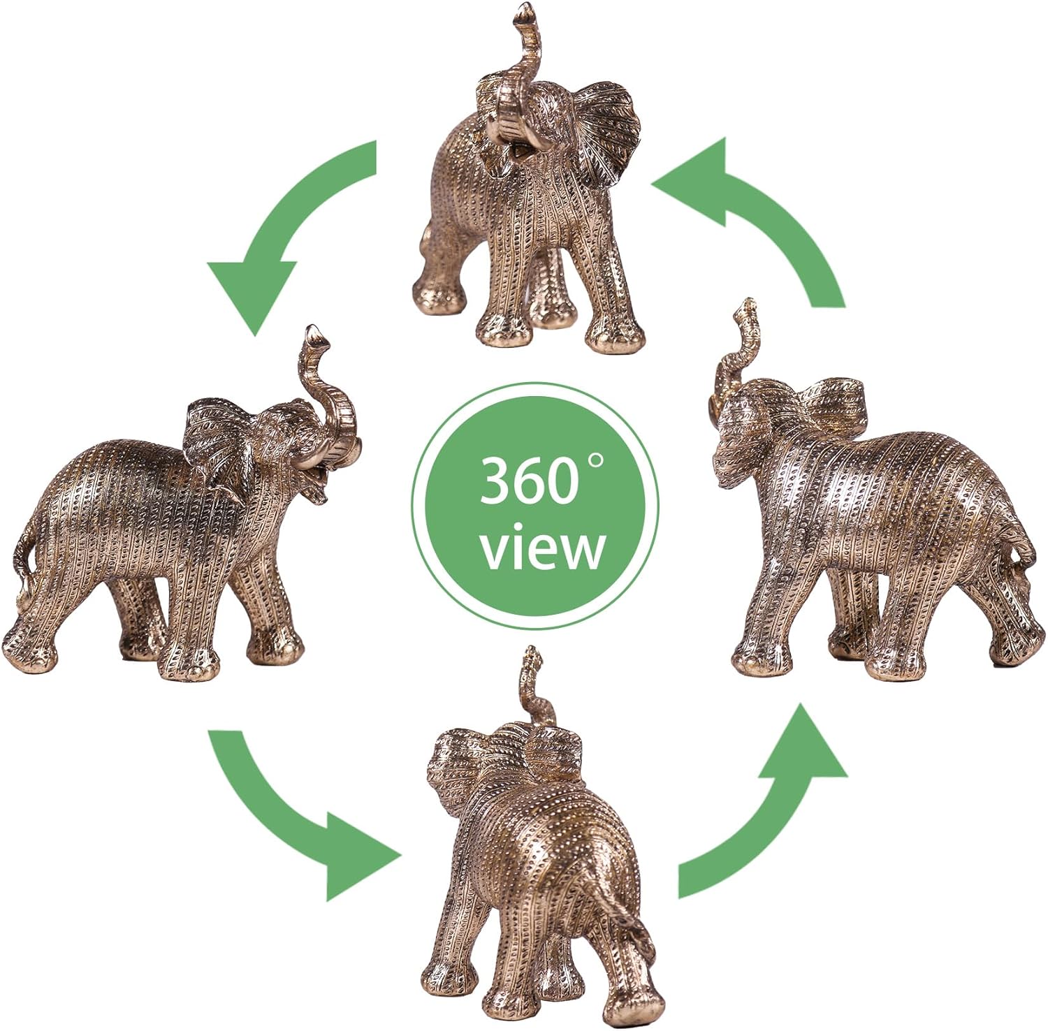 Gold Elephant Statue for Desktop & Office Decor - Elegant Resin Figurines for Living Room,Study Desk,Shelf Display,Lucky Table Centerpiece Gifts for Women,Mom (Golden)