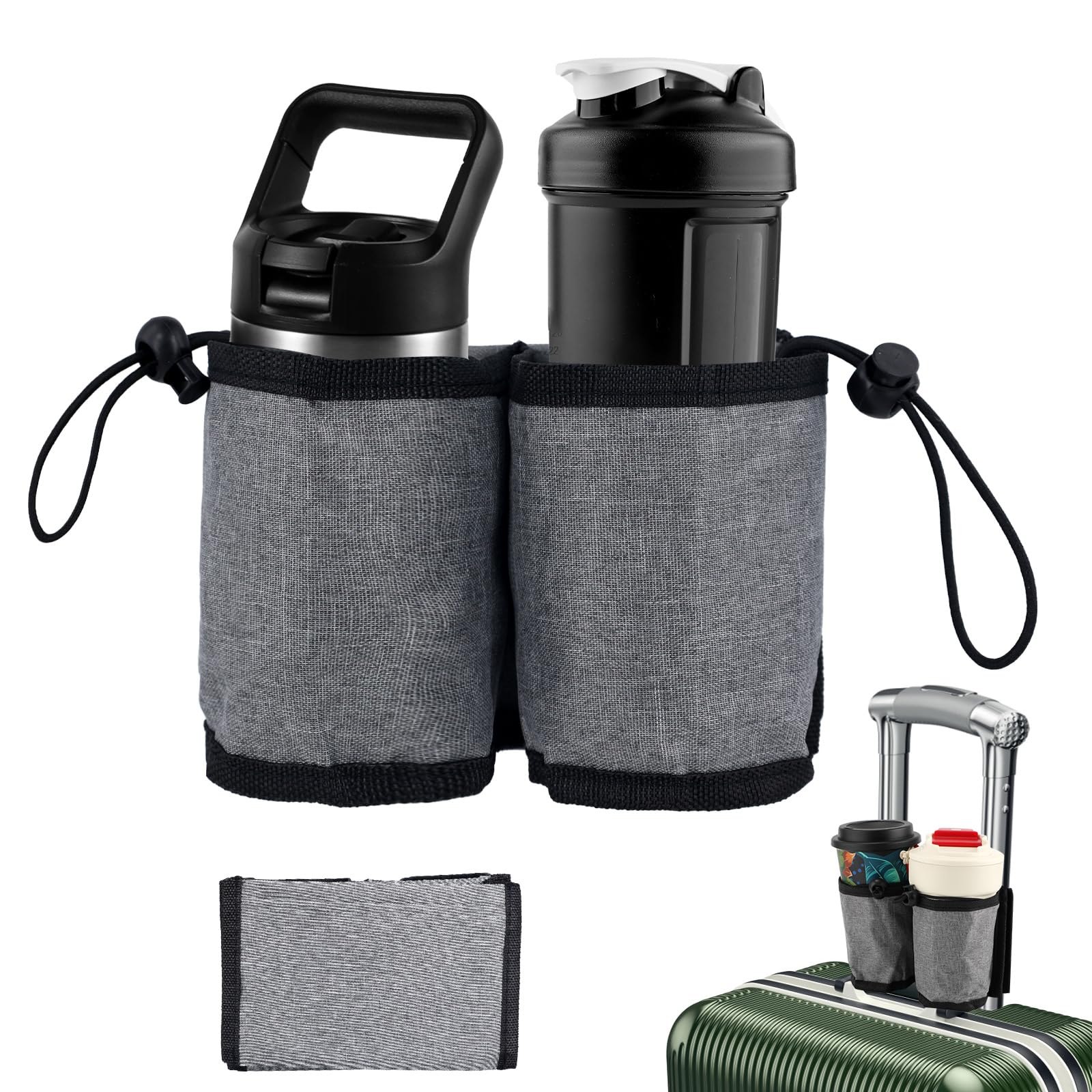 Portabicchieri da viaggio per valigia, portatile, pieghevole, portabevande con maniglia, si adatta alla maniglia della valigia, regali per assistenti di volo accessori creativi da viaggio (grigio