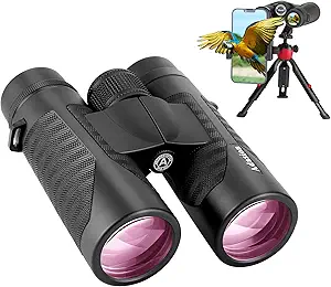 12x42 HD Binoculars for Adults with Universal Phone Adapter - High Power Binoculars with Super Bright and Large View- Lightweight Waterproof Binoculars for Bird Watching Hunting Outdoor Sports Travel