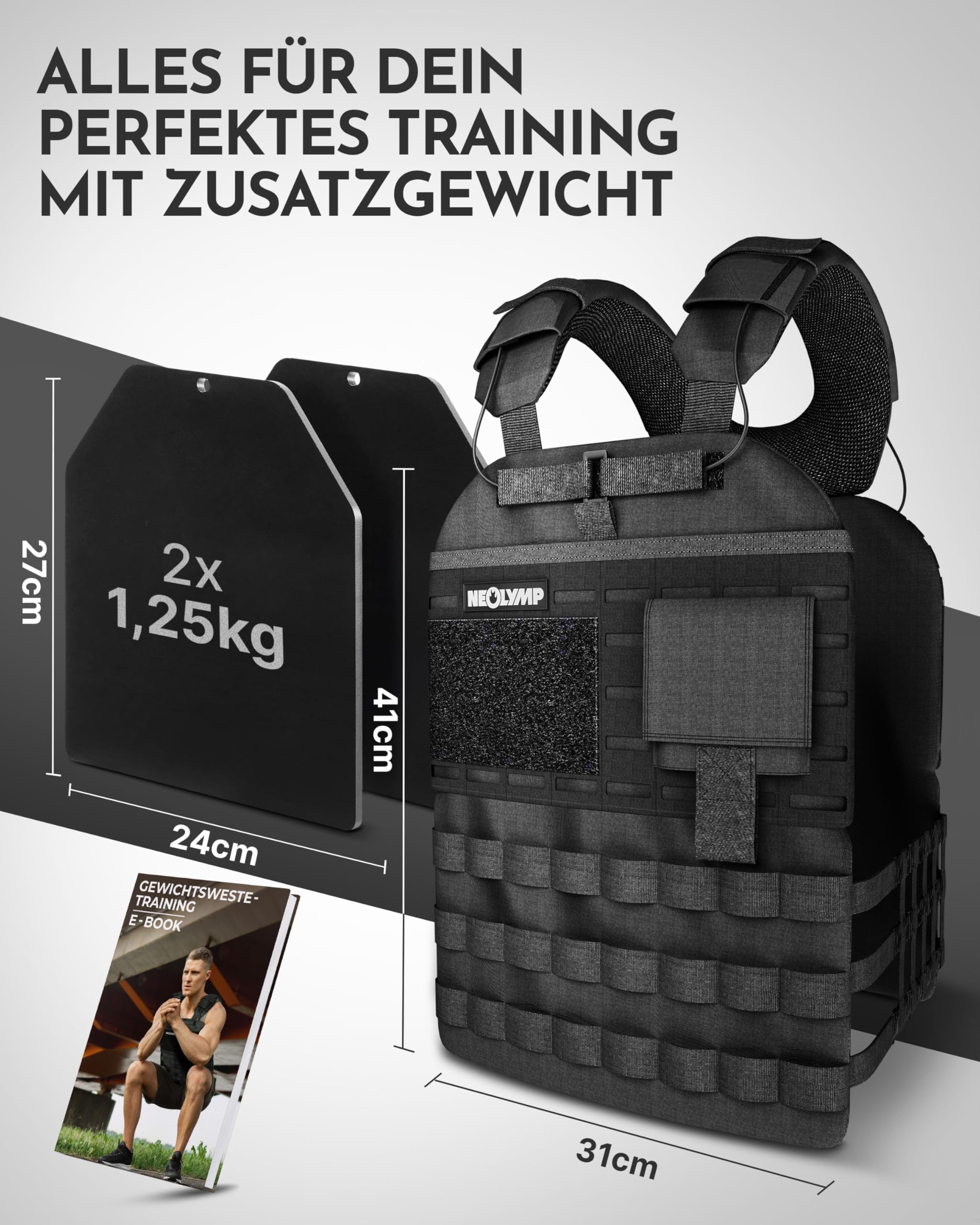 NEOLYMP Gewichtsweste – Unisex Weighted Vest – Plattenträger Weste mit Tasche – Kein Verrutschen – Atmungsaktiv & Verstellbar – Calisthenics Equipment – Weight Vest Home & Gym Training