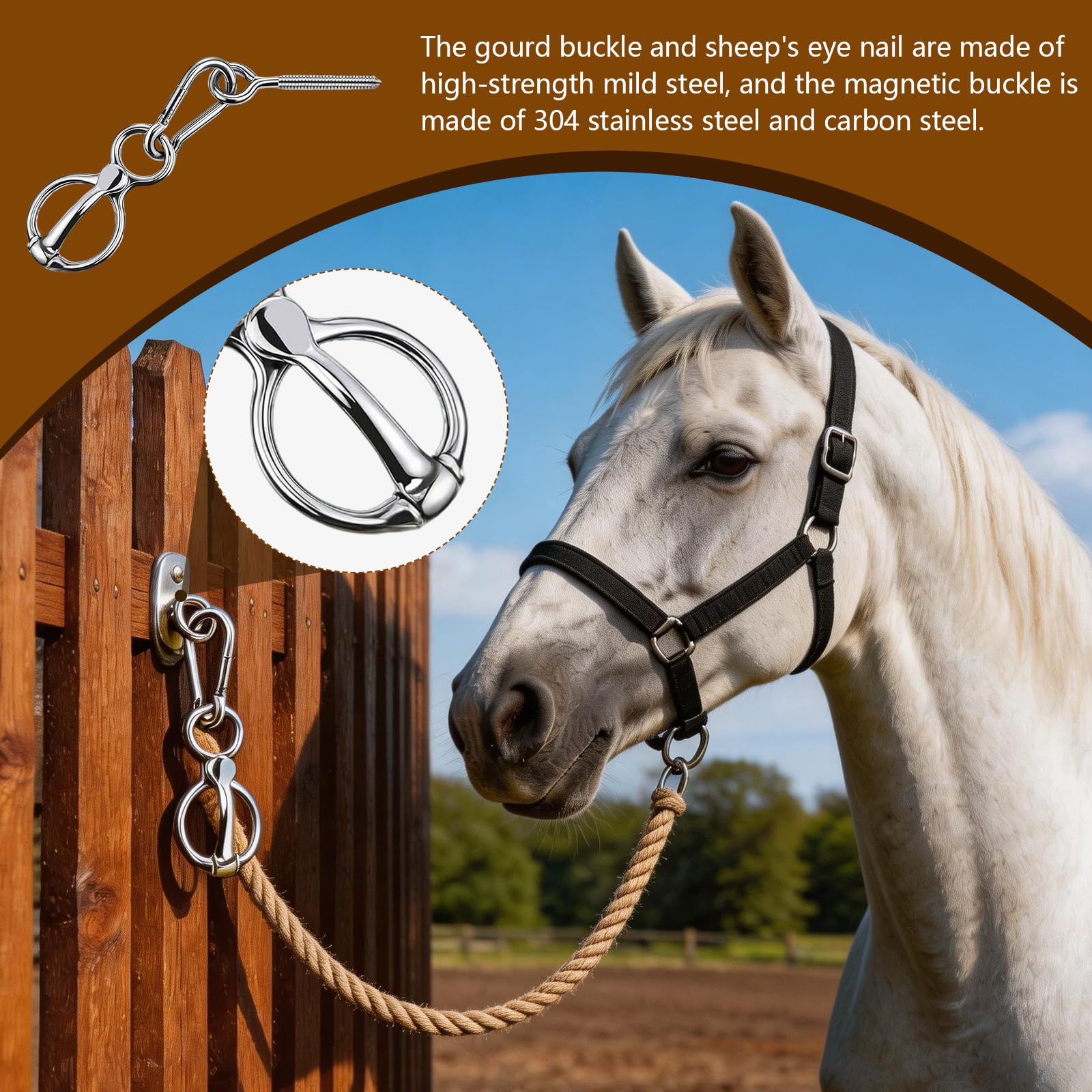 Lot de 4 Anneau d'attache pour Cheval, Anneau de Cravate pour Chevaux en Acier Inoxydable Accessoires d'attache de Sécurité, Anneaux Magnétique pour Attacher et Rétracter Rapide