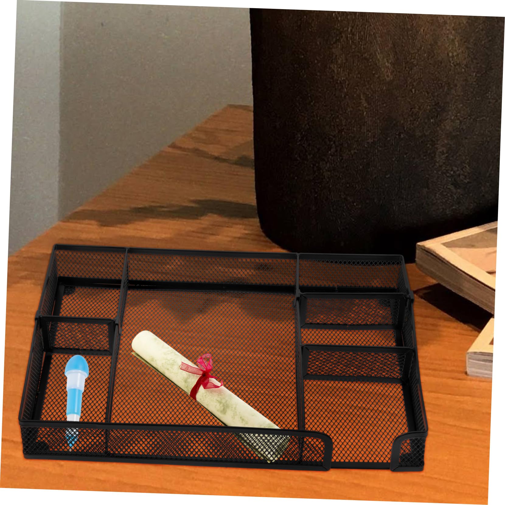 PLAFOPE Organizador 6 de Escritorio Negro de Metal Cajones Compartimentos