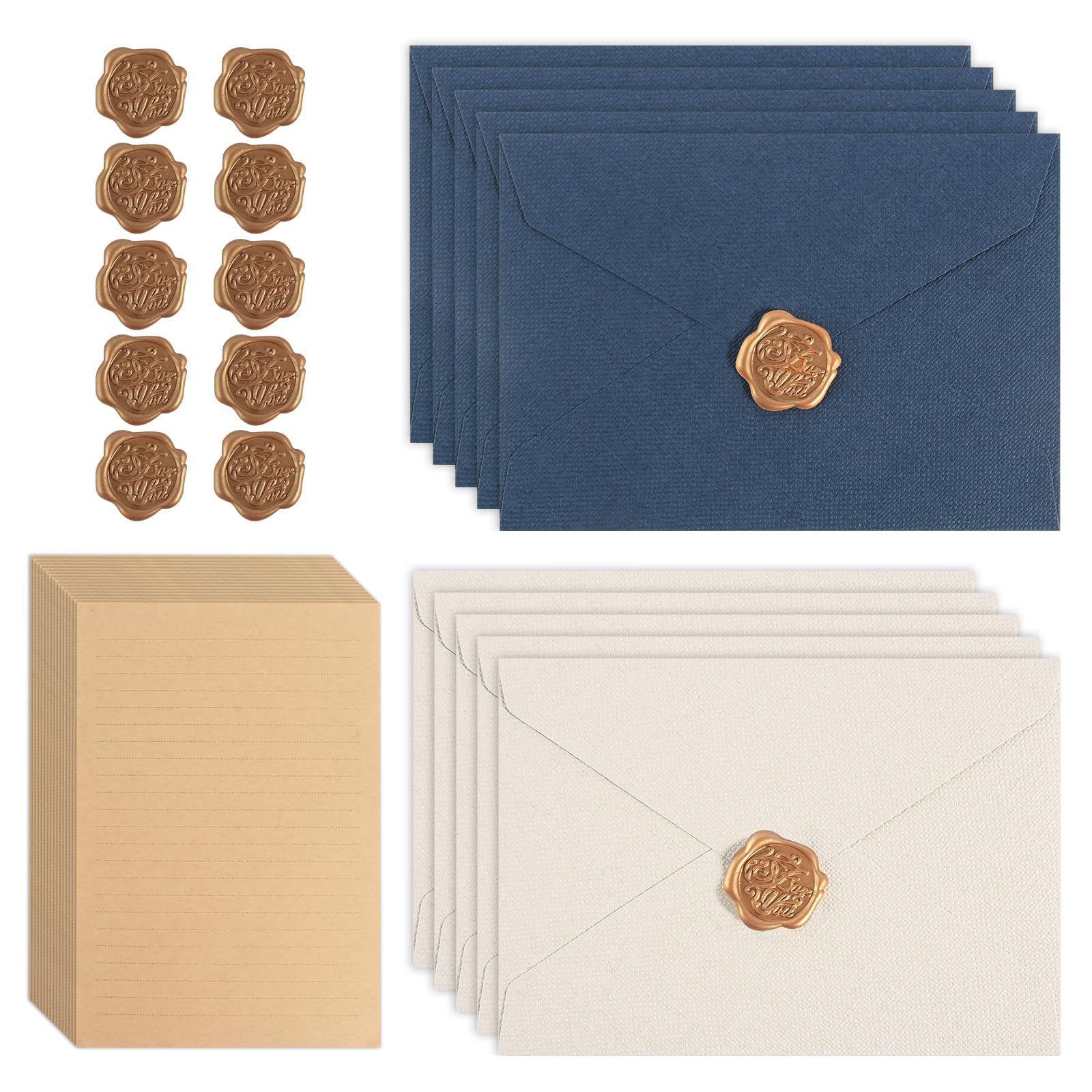 6 PCS Envelope for Letters, Letter Writing Paper Set with Wax Seals, Personal Correspondence and Wedding Invitations, with Twenty A5 Sheets and Six Seals（Blue)-image-14