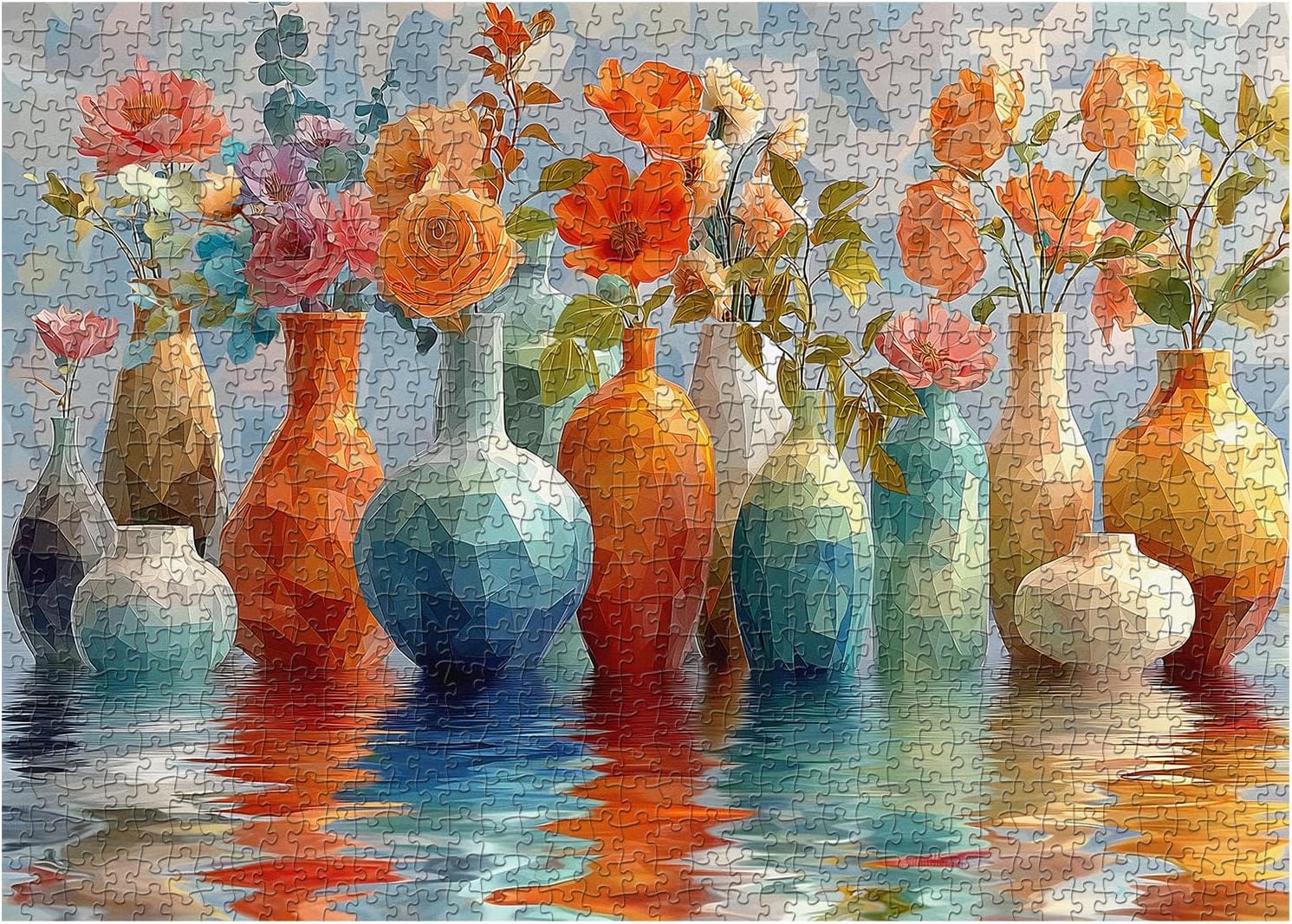 Colorful Wildflower Puzzle for Adults 1000 Pieces, Larkipuzz Difficult Flower Plant Jigsaw Puzzle Rainbow Art, Hard Challenging Gradient Floral Vase Art Theme as Home Decor