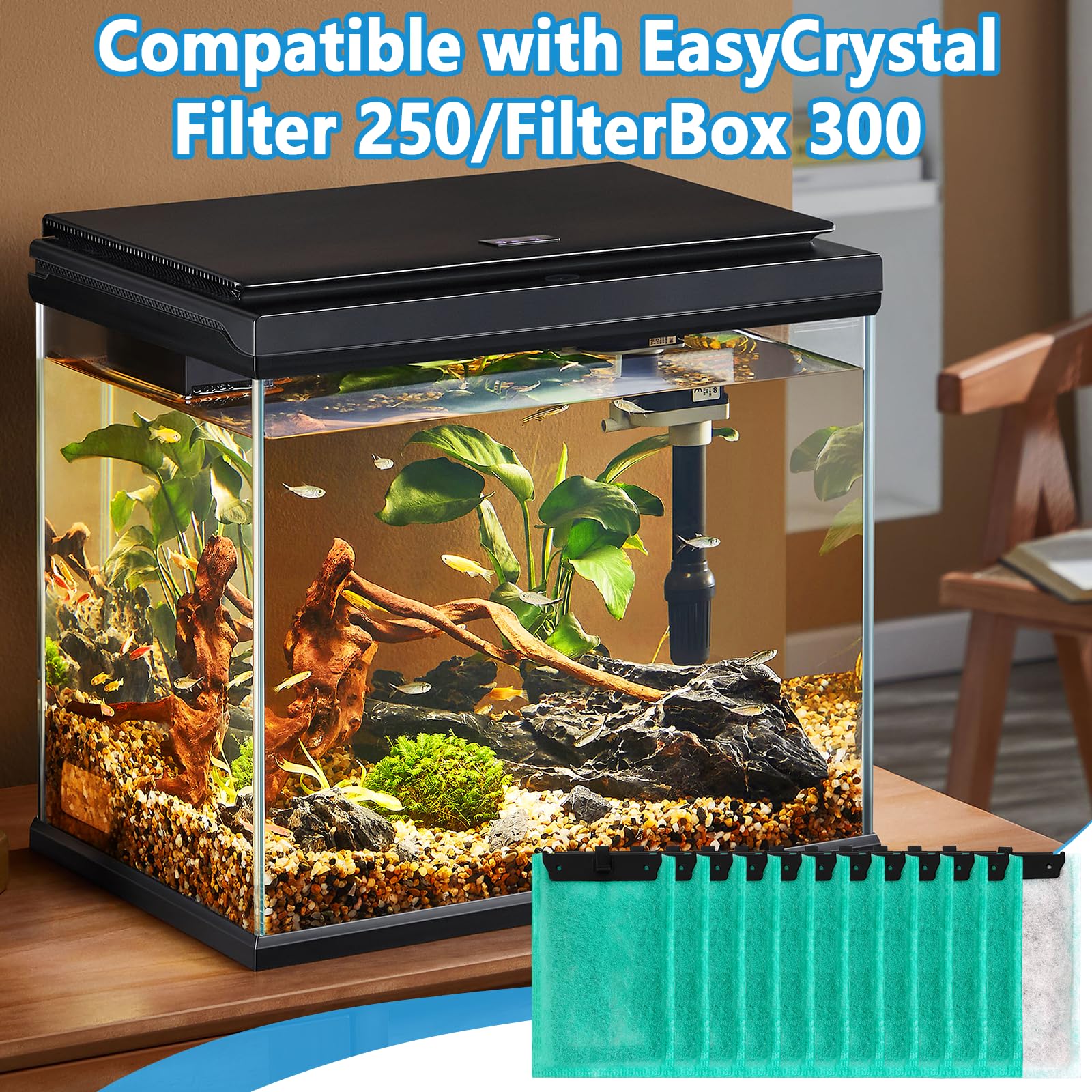 Set di cartucce filtro per acquari compatibile con Tetra EasyCrystal Aquarium C250 e C300, include 12 filtri a carbone attivo e 5 filtri in schiuma