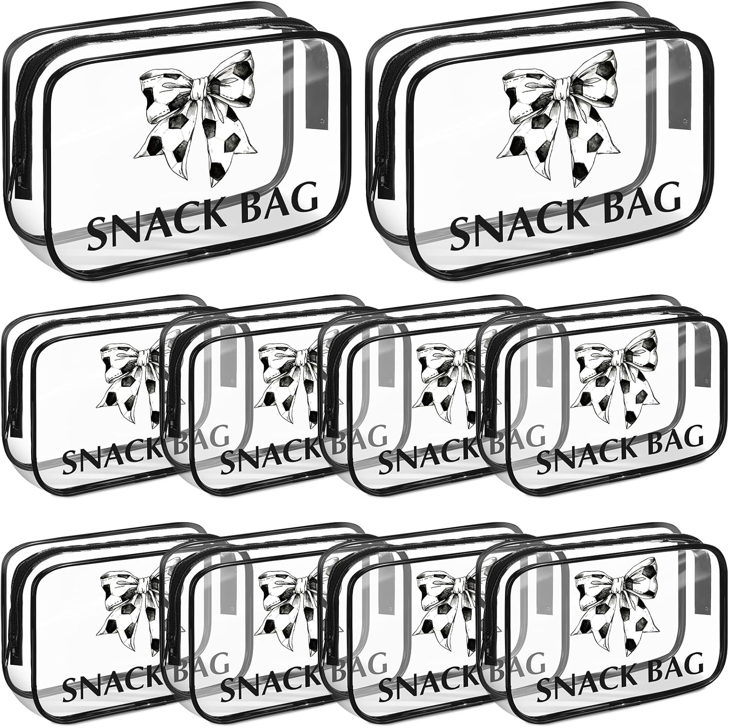 Tallew 12 Pcs Bow Soccer Snack Bags for Team Gifts Bow Goodie Treat Clear Candy Pouch Bags PVC Waterproof with Zipper Party Favors for Team Ground Christmas Birthday Gifts Sport Supplies