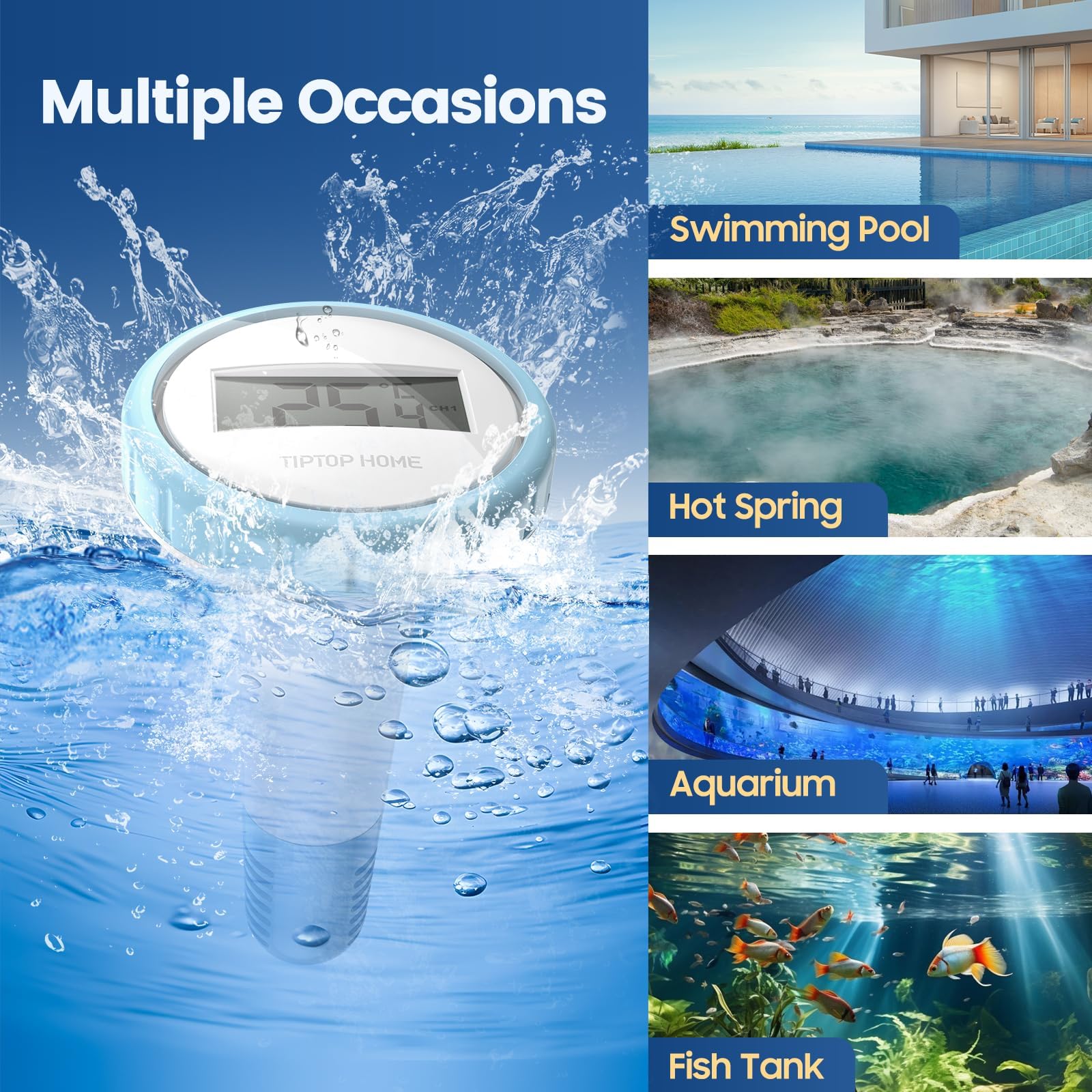 Pool-Thermometer, Kabelloses Schwimmendes Poolthermometer, Floating Pool Thermometer IP67 Wasserdicht mit Innentemperatur Feuchtigkeitsüberwachung für Schwimmbäder, Badewannen, Fischbecken, Teic