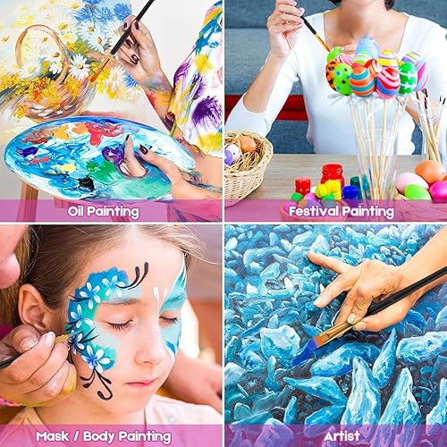 Miniatura 5 de Soucolor - Juego de pinceles para pintura acrílica, 10 unidades, punta redonda y puntiaguda, pinceles de artista para pintura acrílica, acuarela