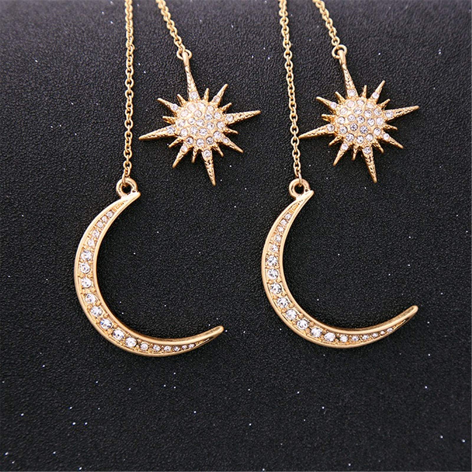 Boucles d'oreilles pendantes bohèmes en forme de lune et d'étoile asymétriques en cristal lune et soleil goutte - Longues boucles d'oreilles rétro exquises style punk accessoires bijoux pour