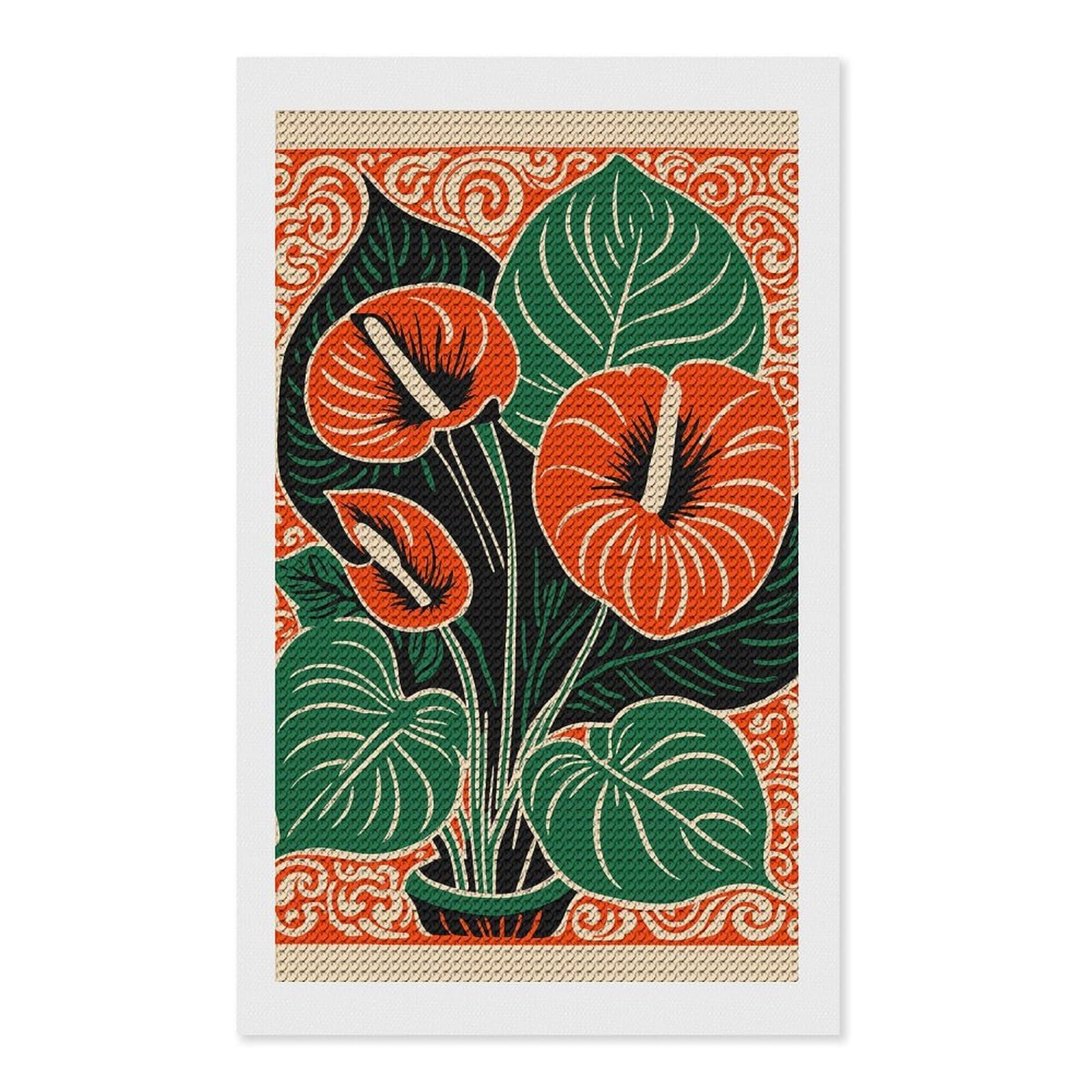 Junmoney Anthurium Plant Illustration Diamond Painting Set 12"x20", Stress Relief Craft, Easy to Enjoy, Vintage Style Decor, Festive Craft Gift