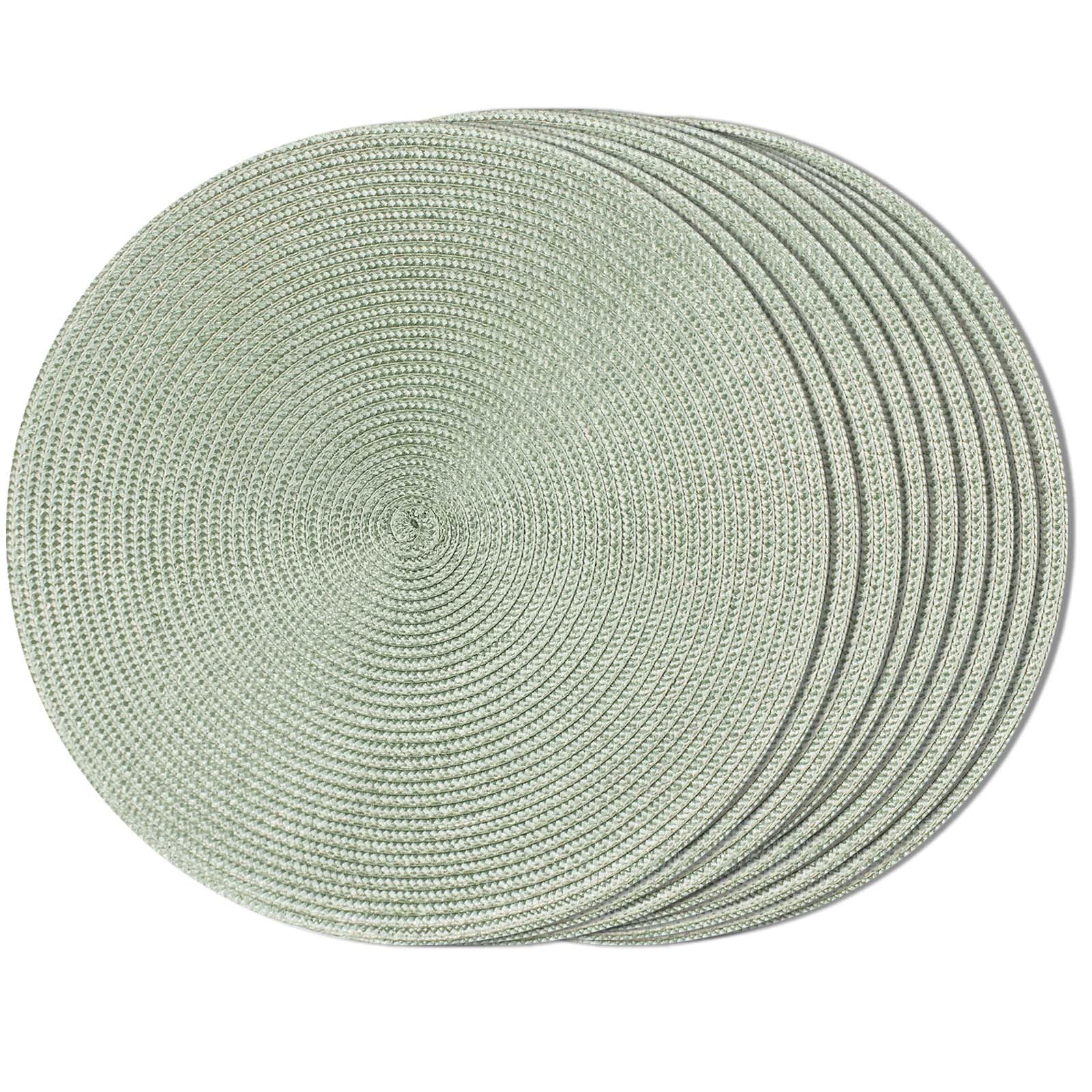 funwheat round braided placemats set of 8 place mats for dining table woven washable non-slip table mats 15 inch(fog green,8pcs)