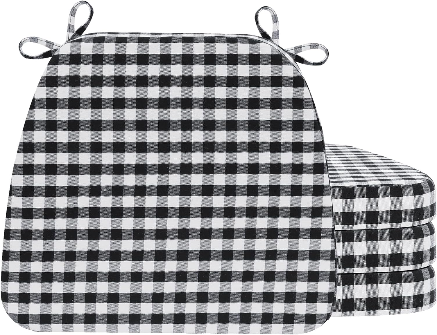 AAAAAcessories D-Shaped Chair Cushions, 2" Thick Dining Chair Pads with Ties and Removable, Machine-Washable Cover, 17" x 16", Set of 4, Checkered Black/White