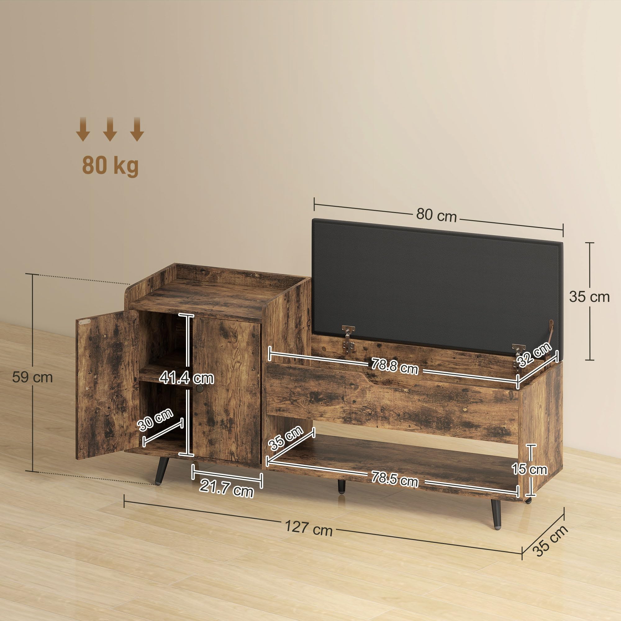 HOMCOM Banco Zapatero, Banco Recibidor Industrial, con Asiento Acolchado, Compartimento Oculto, Estantes, Puertas, Estante Abierto para 3 Pares de Zapatos, para Entrada, 127x35x59 cm, Marrón Rústico