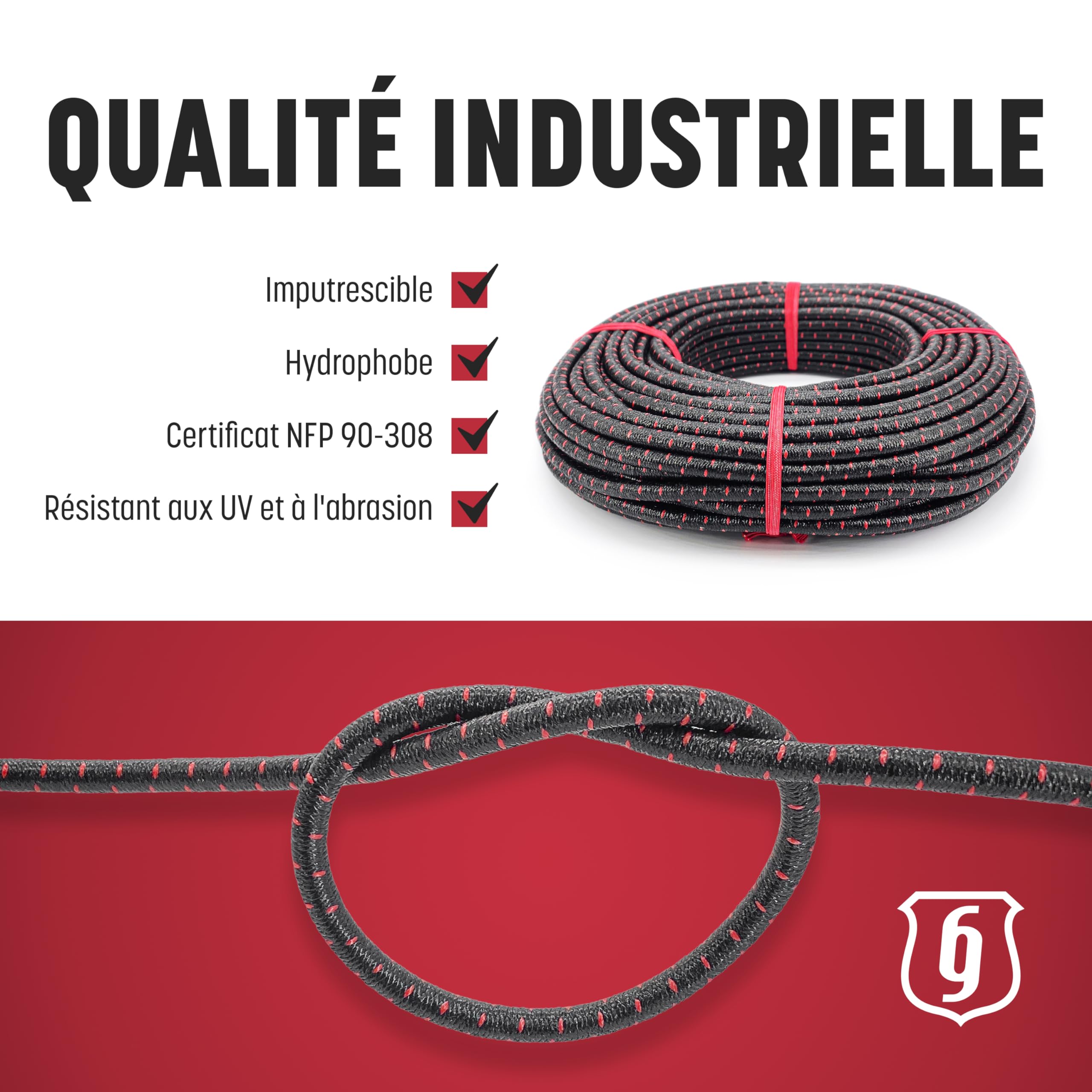 Corde Élastique MAGMA Diamètre 8mm - 25m Noir - Bâche, Camping, Nautisme, Fixation Solide