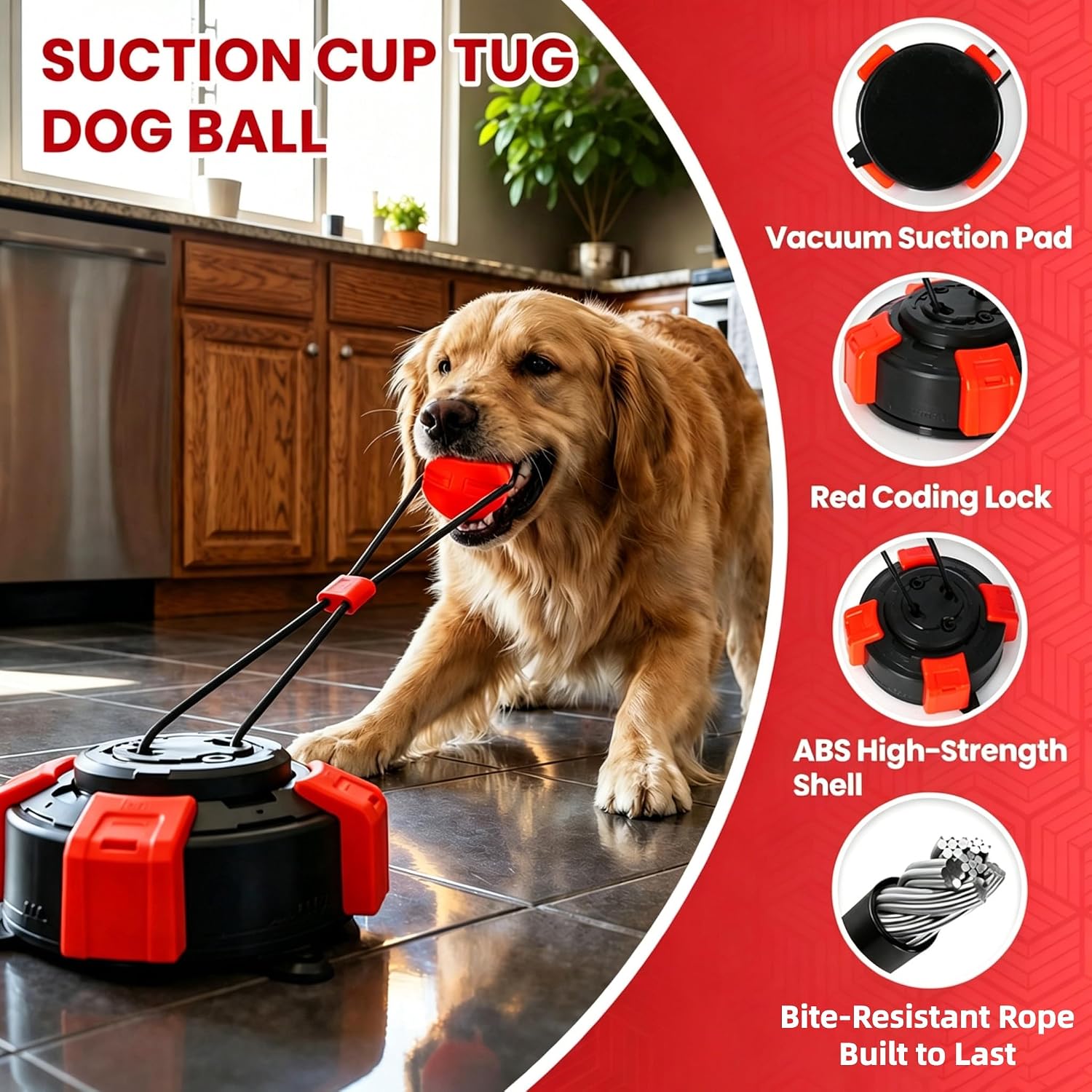 Interactive Suction Cup Tug of War Dog Pull Toys for Medium and Large Dogs, Chew & Puppy Teething Puzzle Toy Ball, Mental Enrichment Toy for Aggressive Chewers to Keeps Dogs Busy image 2