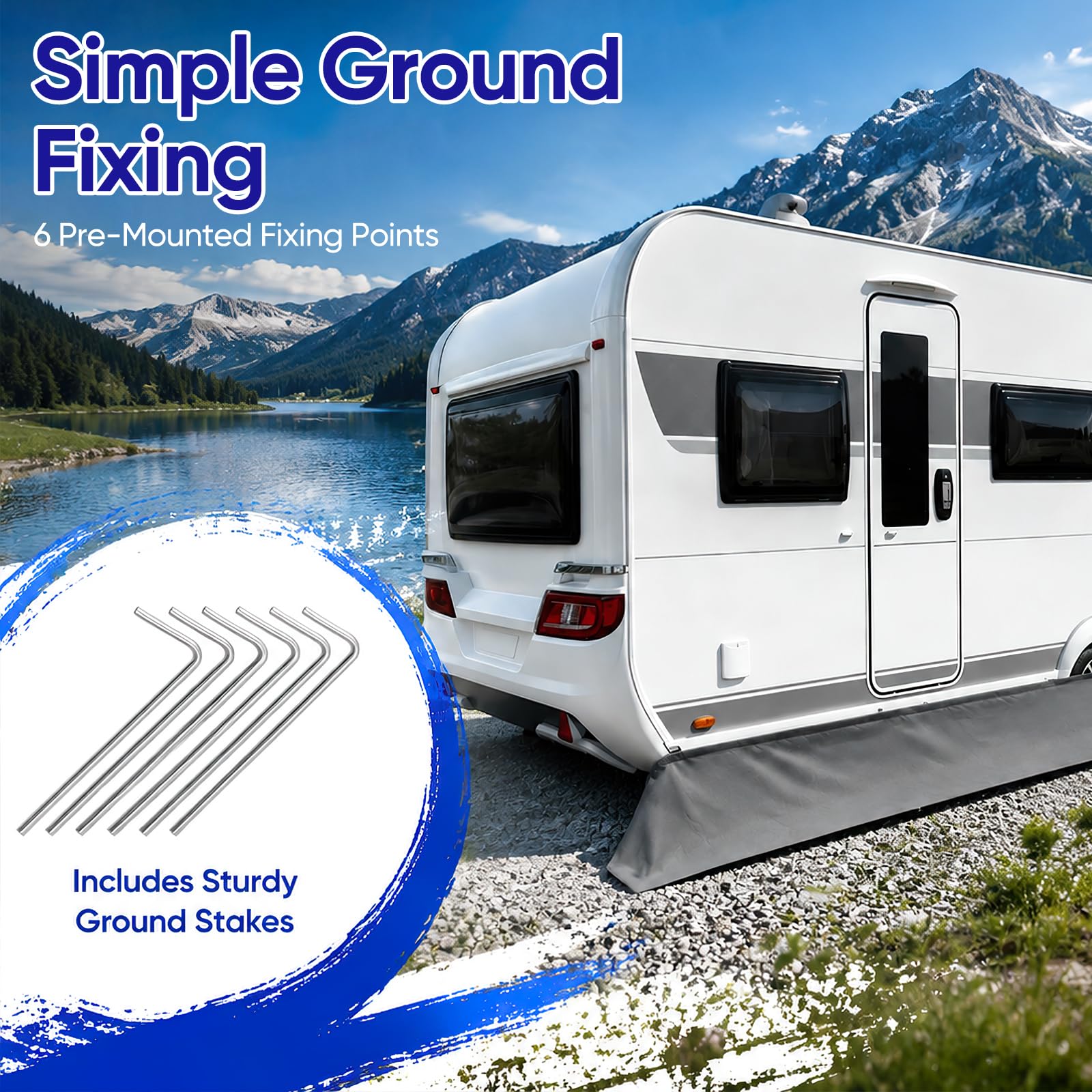 Bodenschürze Wohnwagen, 700x50 cm wasserdichte PU Wohnwagenschürze mit Bodenanker Windschutz Wohnmobilschürze Bodenschürze Wohnmobil Windschürze Wohnwagen für Outdoor Camping Reisen