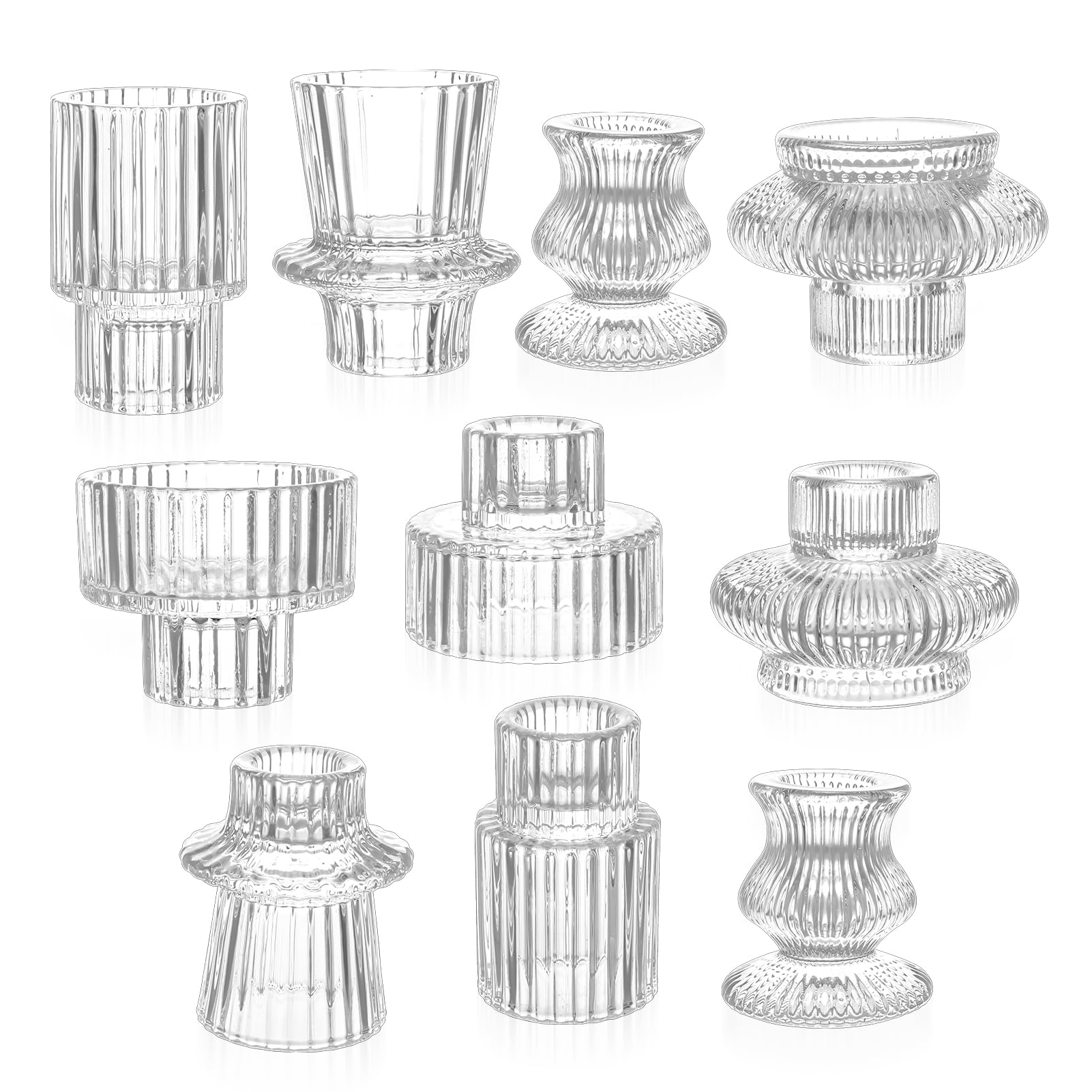 Photo 1 of Ovveroche 10 Pcs Glass Candlestick Holders Set, Crystal Vintage