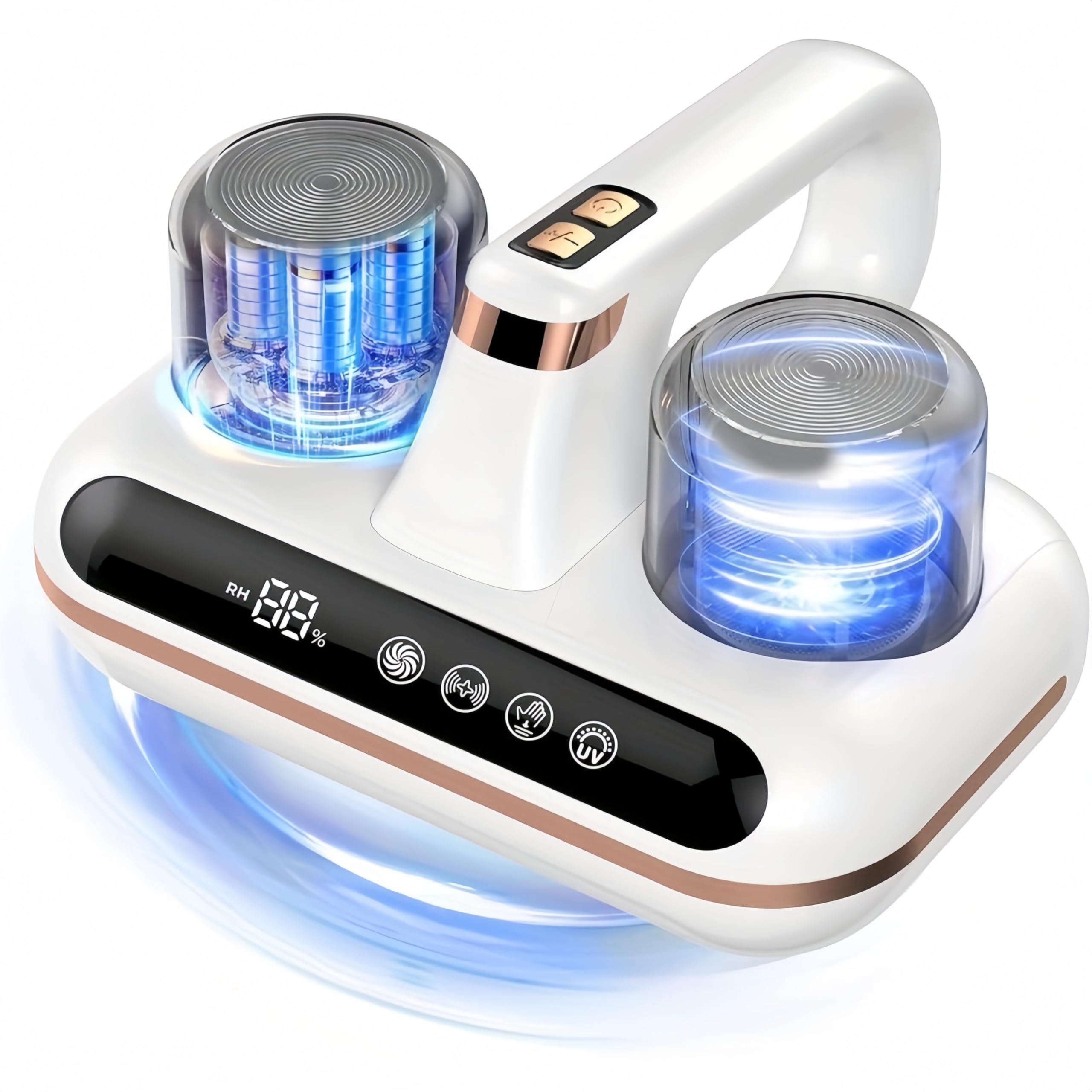 Vxoyo Aspirateur Matelas, Aspirateur de Matelas sans Fil 4 en 1 avec Lumière UV et Écran LED, Aspirateur à Main Anti-Acariens à Double Coupelle, à Ultrasons et à Forte Aspiration pour Lit