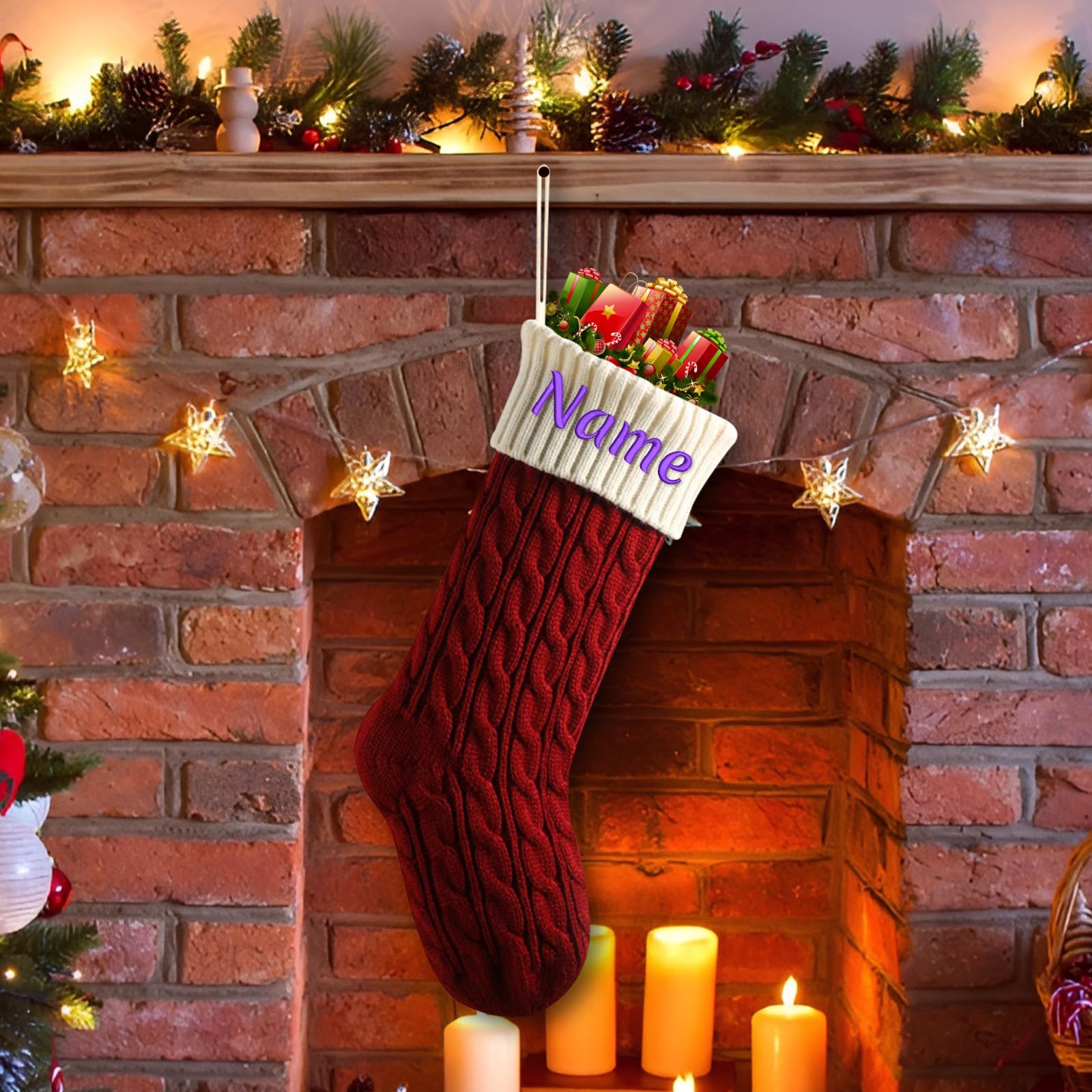 SHKINETARRY Personalized Christmas Stockings, Custom Christmas Stockings with Names, Large 18” Embroidered Customized Christmas Stocking, Christmas Decorations for Fireplace Xmas Tree, Gifts for Xmas