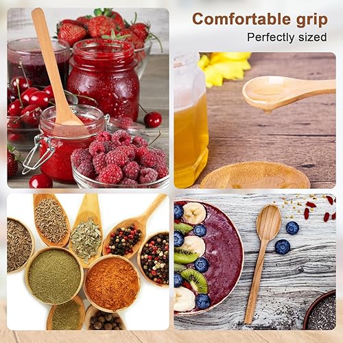 Miniatura 7 de Juego de 12 cucharas de madera, cucharas pequeñas de madera de haya de primera calidad en 3 tamaños (5, 6, 6.7 pulgadas) para cocinar, comer y servir